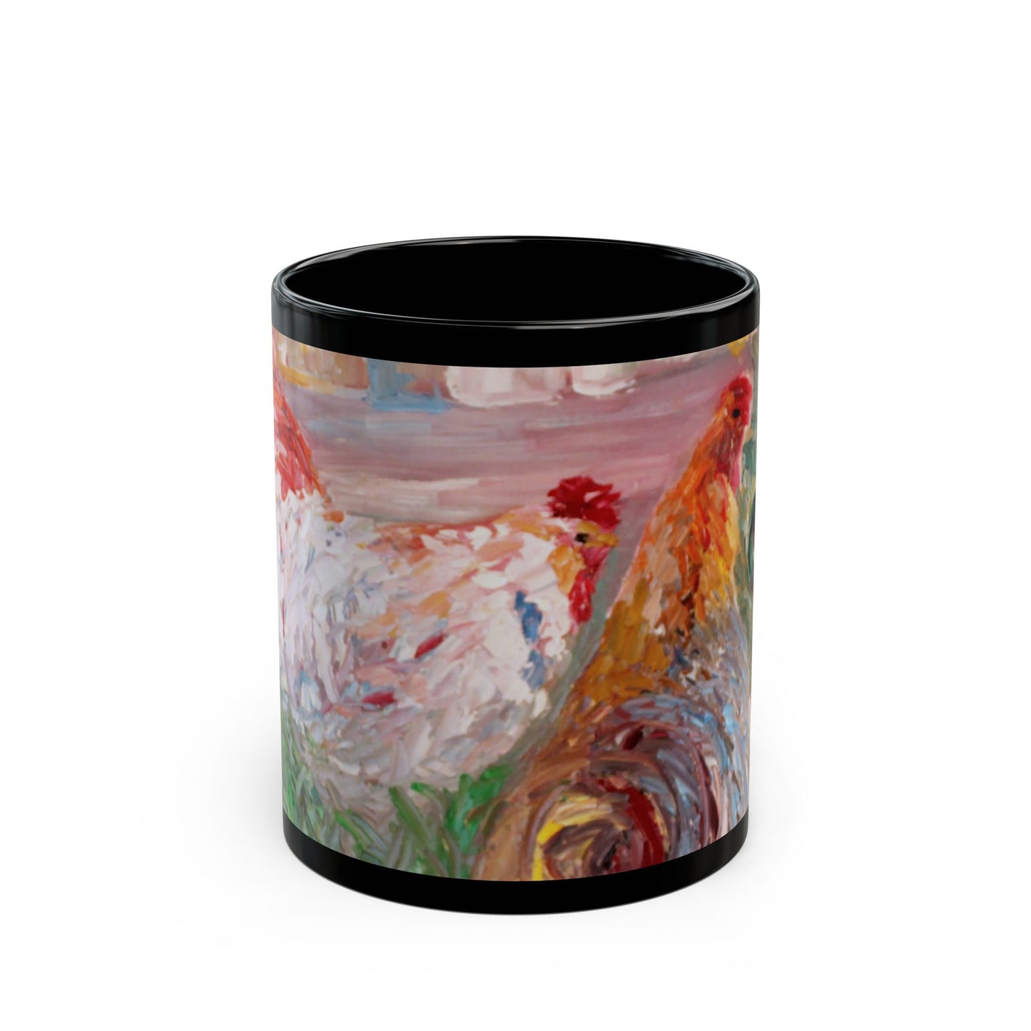 Betsy's Chickens - 11 oz or 15 oz Ceramic Black Mugs