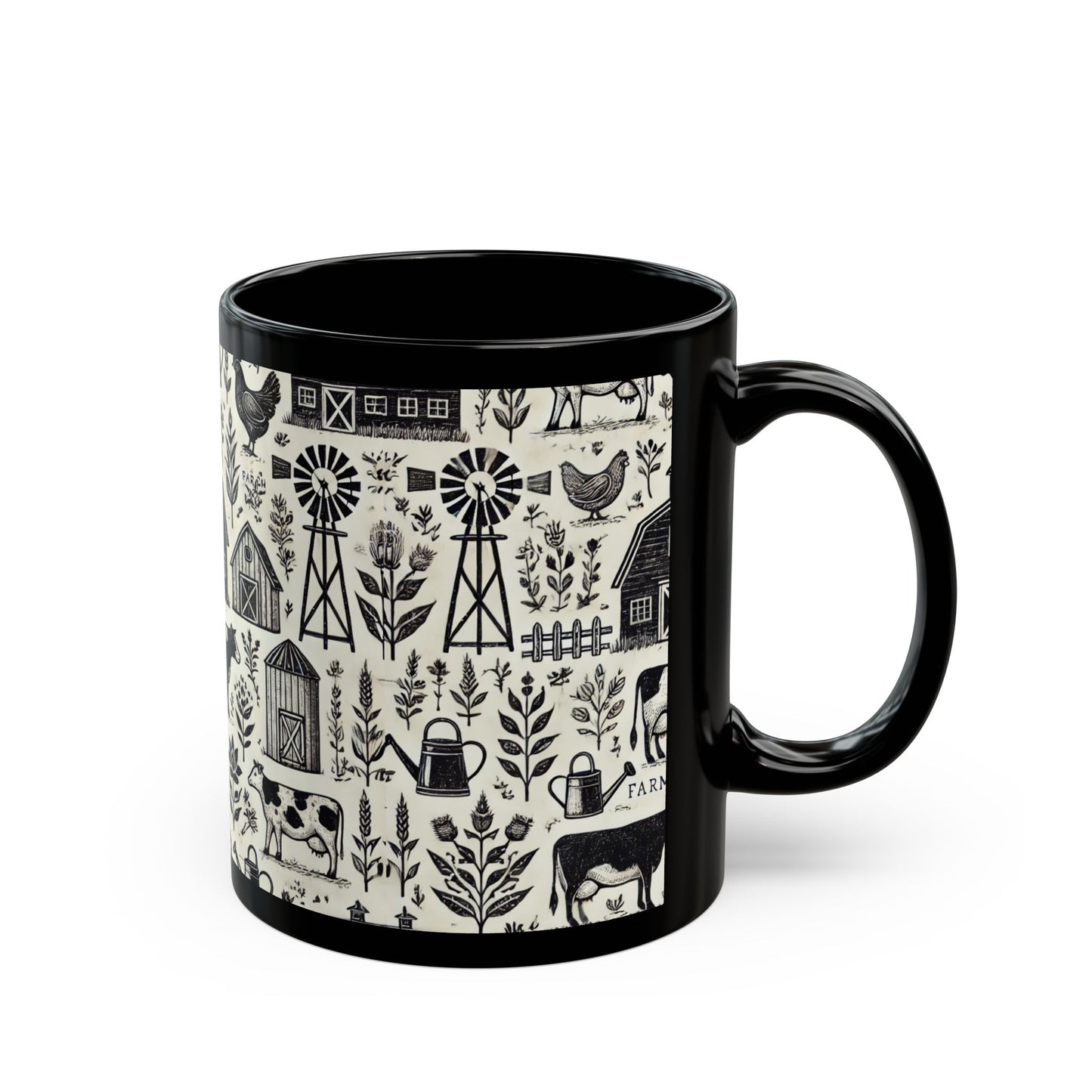 Black and White Farm 11 oz or 15 oz Ceramic Mugs