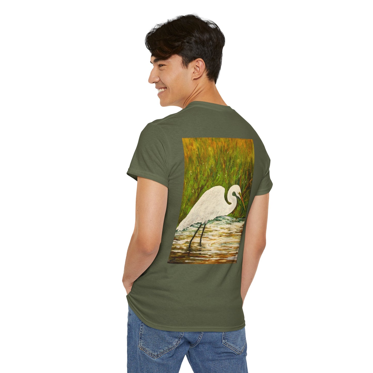 White Egret- Amazing Unisex Heavy Cotton Short Sleeve Tee Shirts!