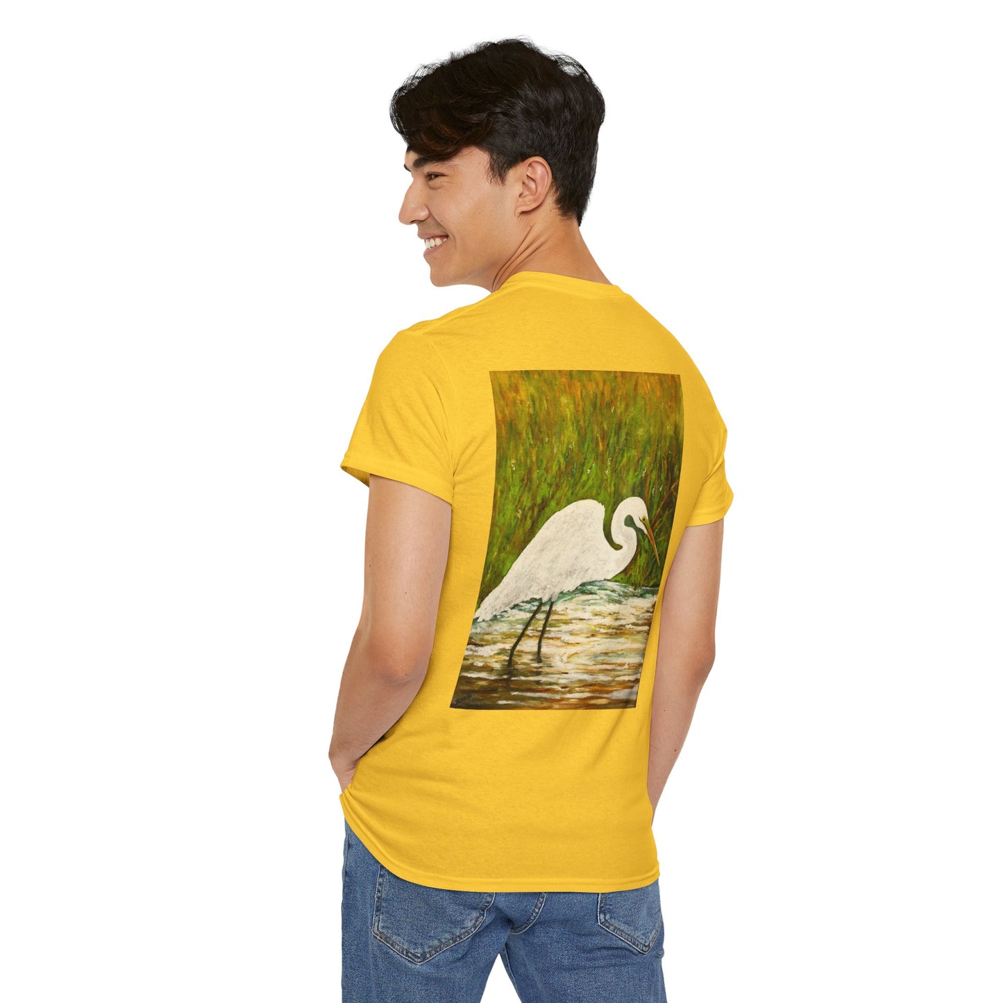 White Egret- Amazing Unisex Heavy Cotton Short Sleeve Tee Shirts!