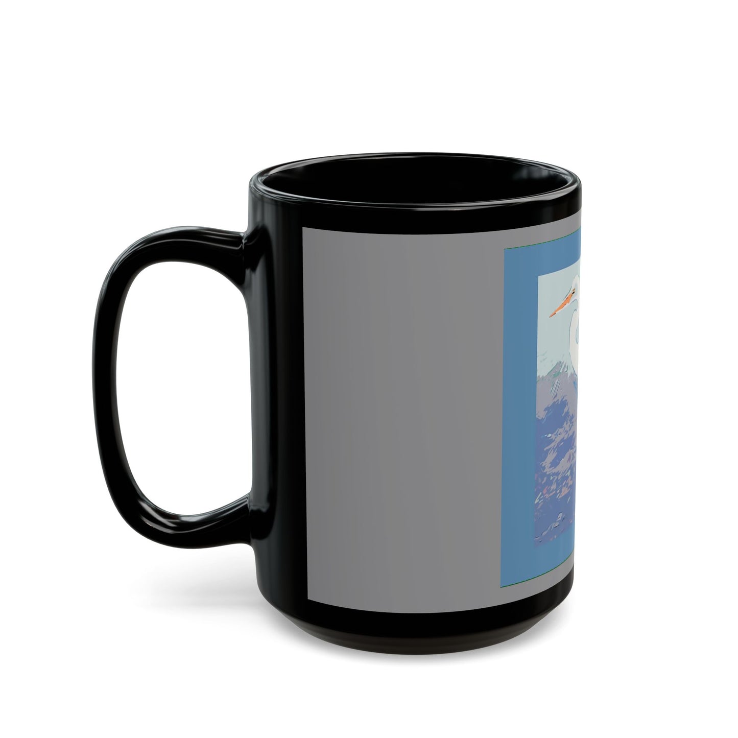 White Egret - 11 oz or 15 oz Ceramic Black Mugs