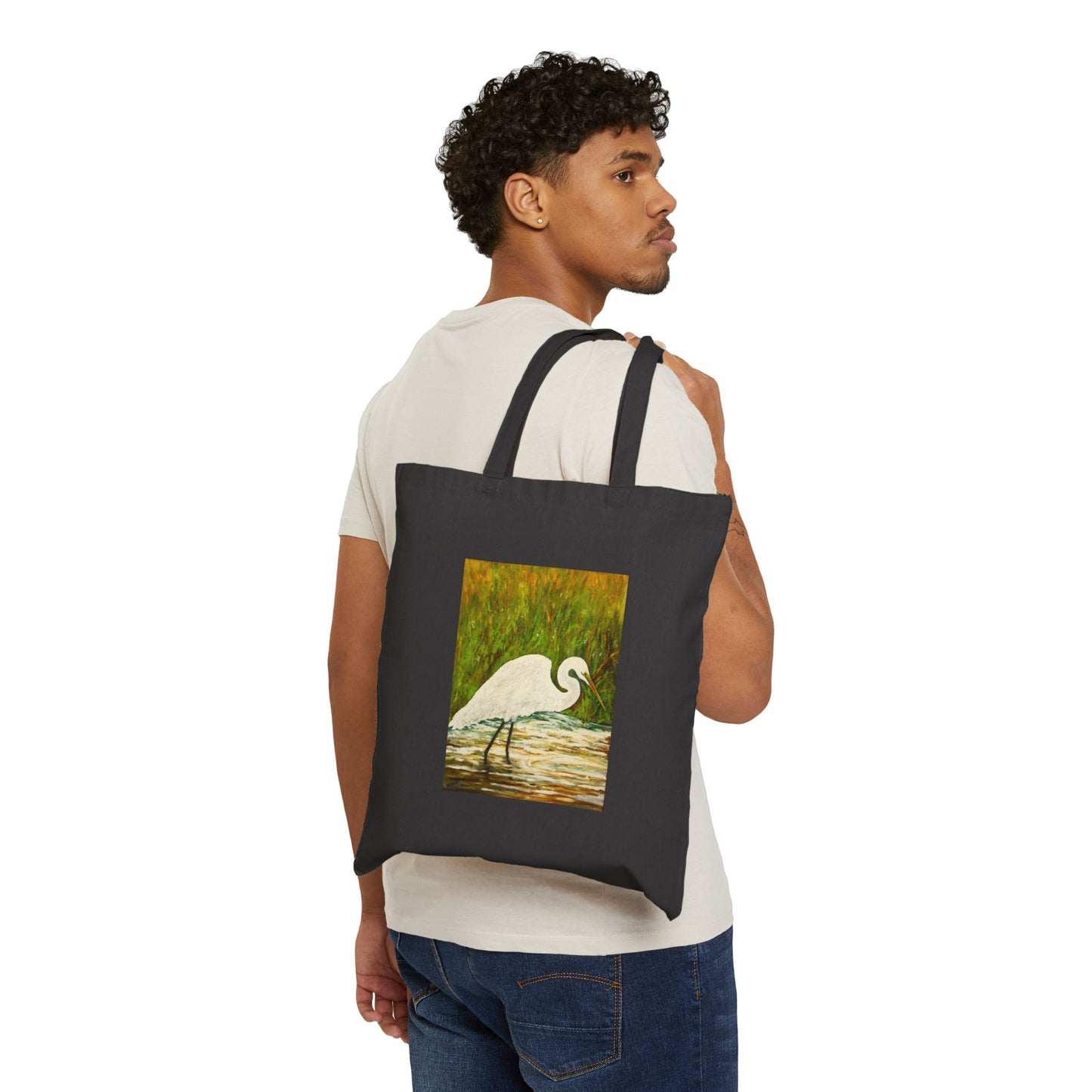 "White Egret" Stylish Cotton Canvas Tote Bag