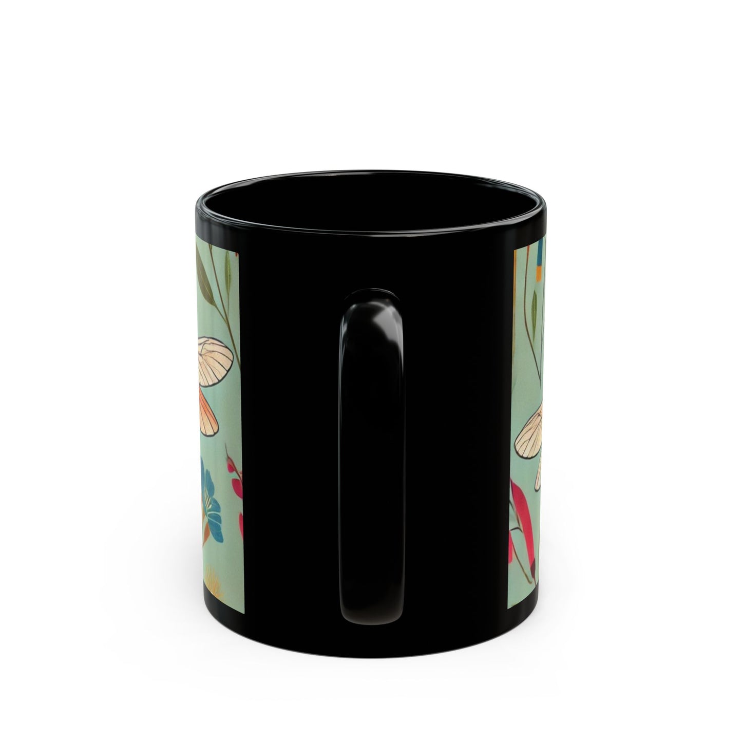 Fireflies and Garden Flowers - 11 oz or 15 oz Ceramic Black Mugs