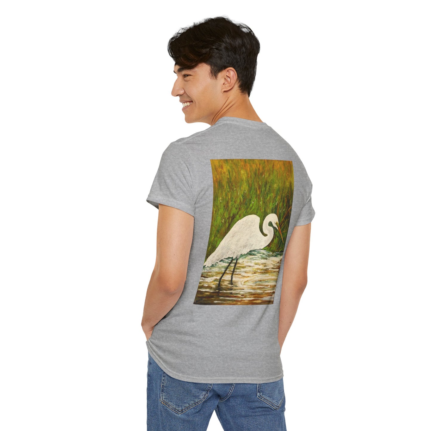 White Egret- Amazing Unisex Heavy Cotton Short Sleeve Tee Shirts!