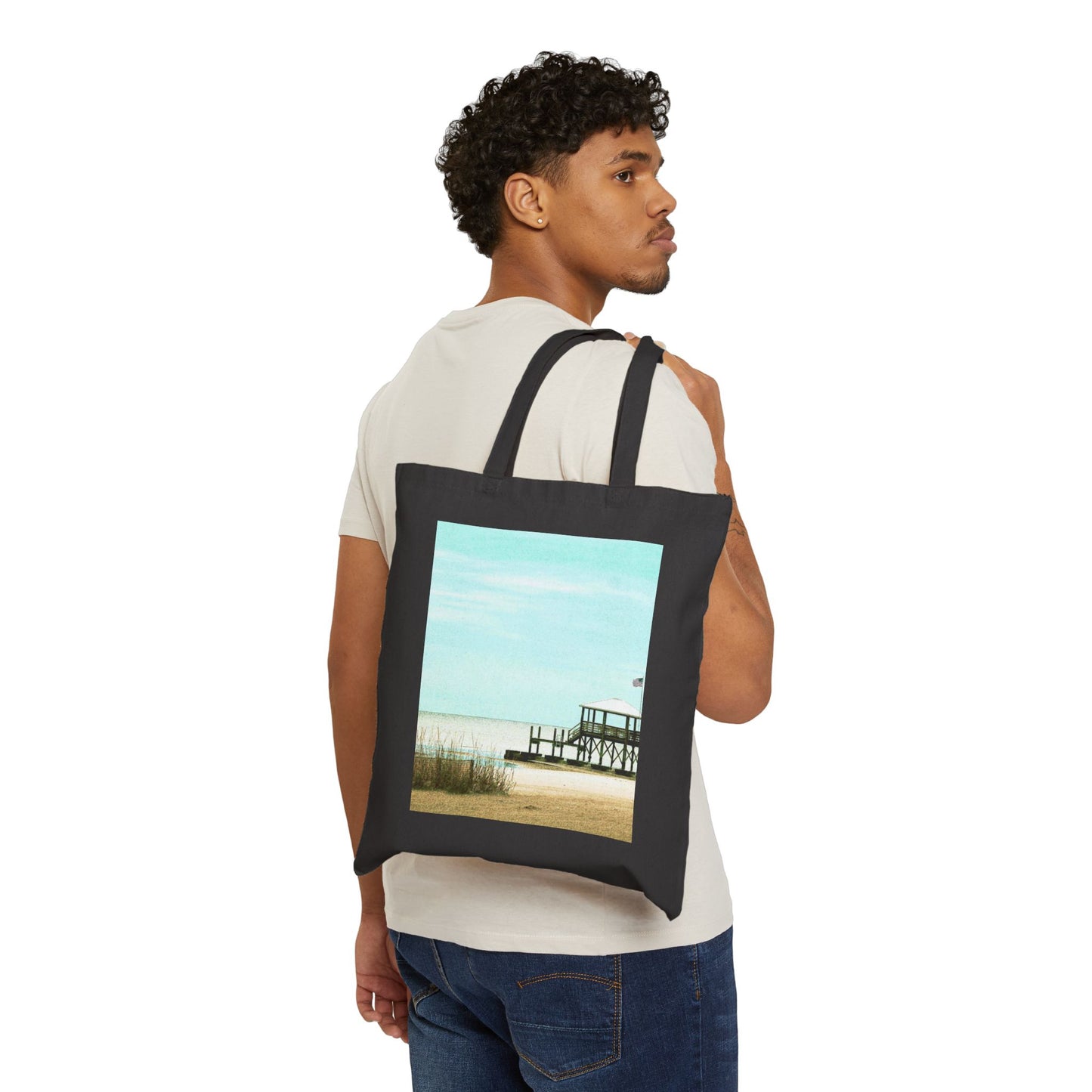"Beach" Stylish Cotton Canvas Tote Bag, Eco-Friendly Shopping Bag