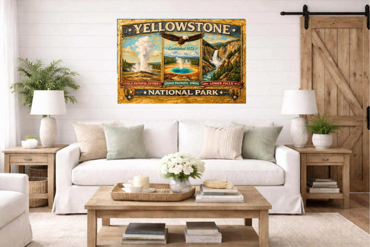 Yellowstone's Iconic Natural Wonders| Vintage Sign Art| Prints, Canvas, Wood, or Metal Art