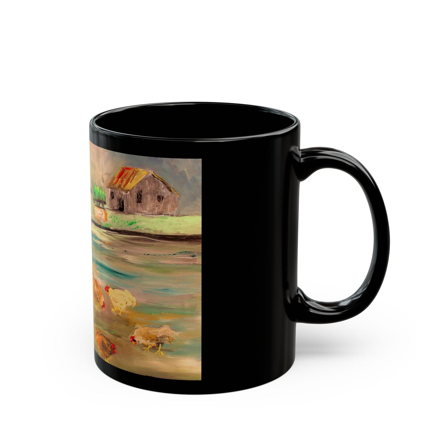 Feeding the Chickens- 11 oz or 15 oz Ceramic Black Mugs