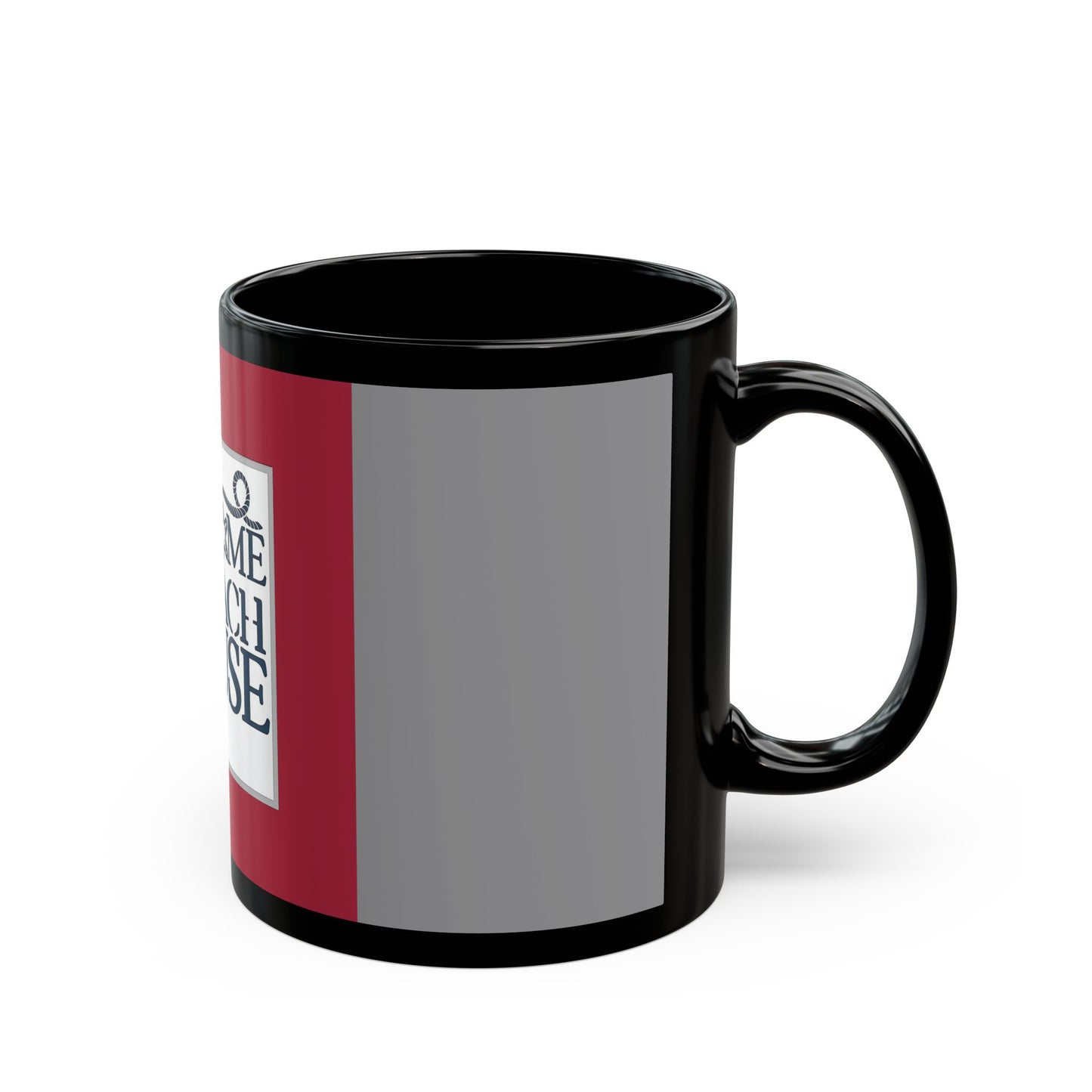 Red Welcome to our Beach House - 11 oz or 15 oz Ceramic Black Mugs- 11 oz or 15 oz Ceramic Black Mugs