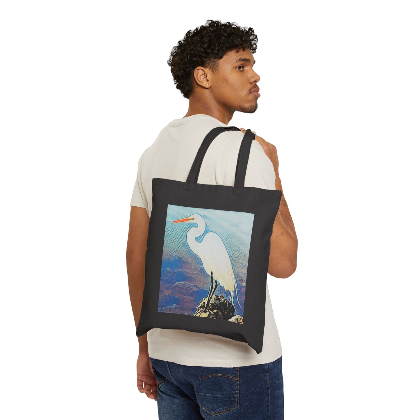 "White Egret" Stylish Cotton Canvas Tote Bag