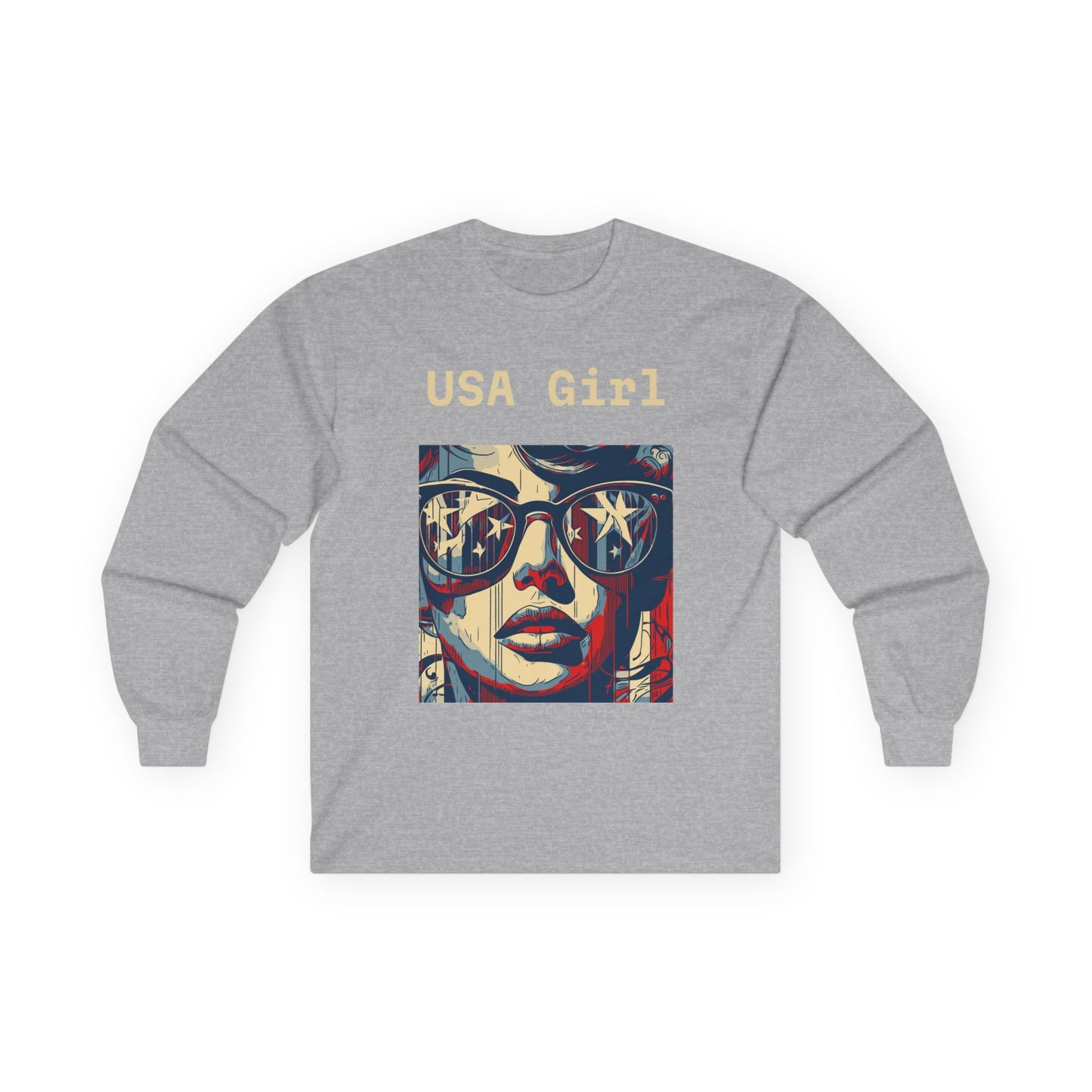 "USA Girl" Long Sleeve Casual Unisex Tee Shirt