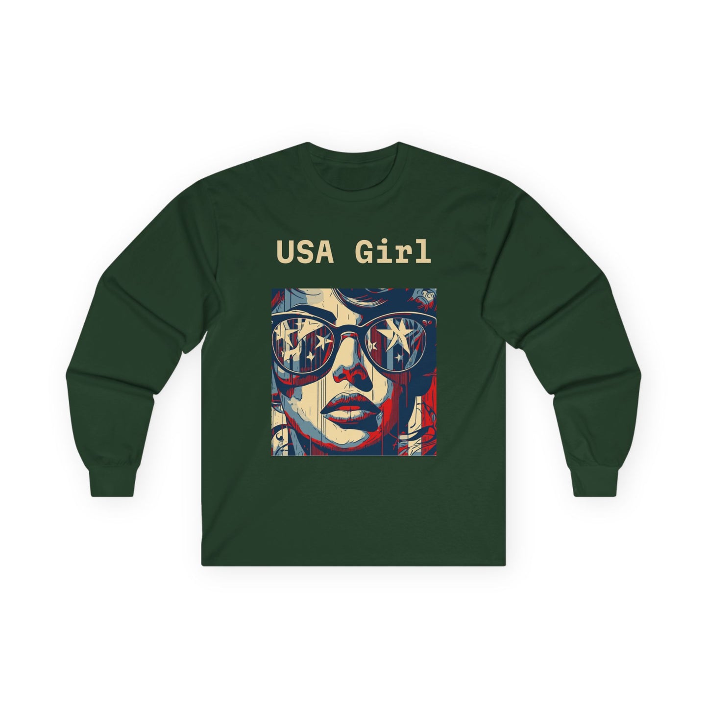 "USA Girl" Long Sleeve Casual Unisex Tee Shirt