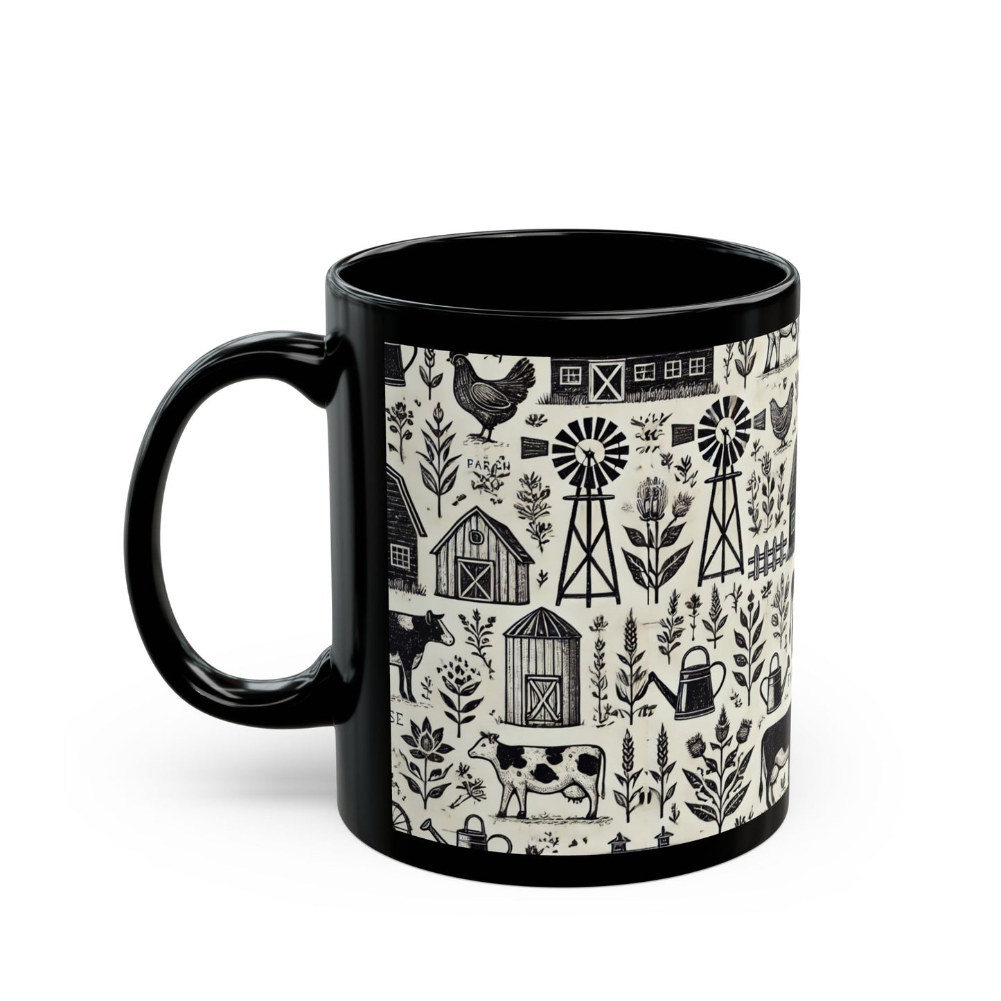 Black and White Farm 11 oz or 15 oz Ceramic Mugs