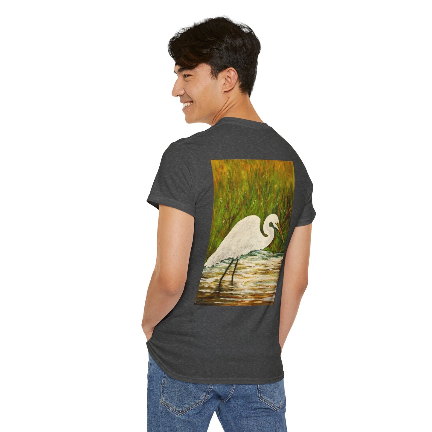 White Egret- Amazing Unisex Heavy Cotton Short Sleeve Tee Shirts!