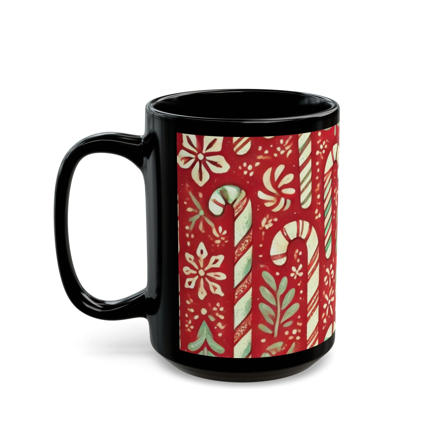 Primitive Candy Cane- 11 oz or 15 oz Ceramic Black Mugs