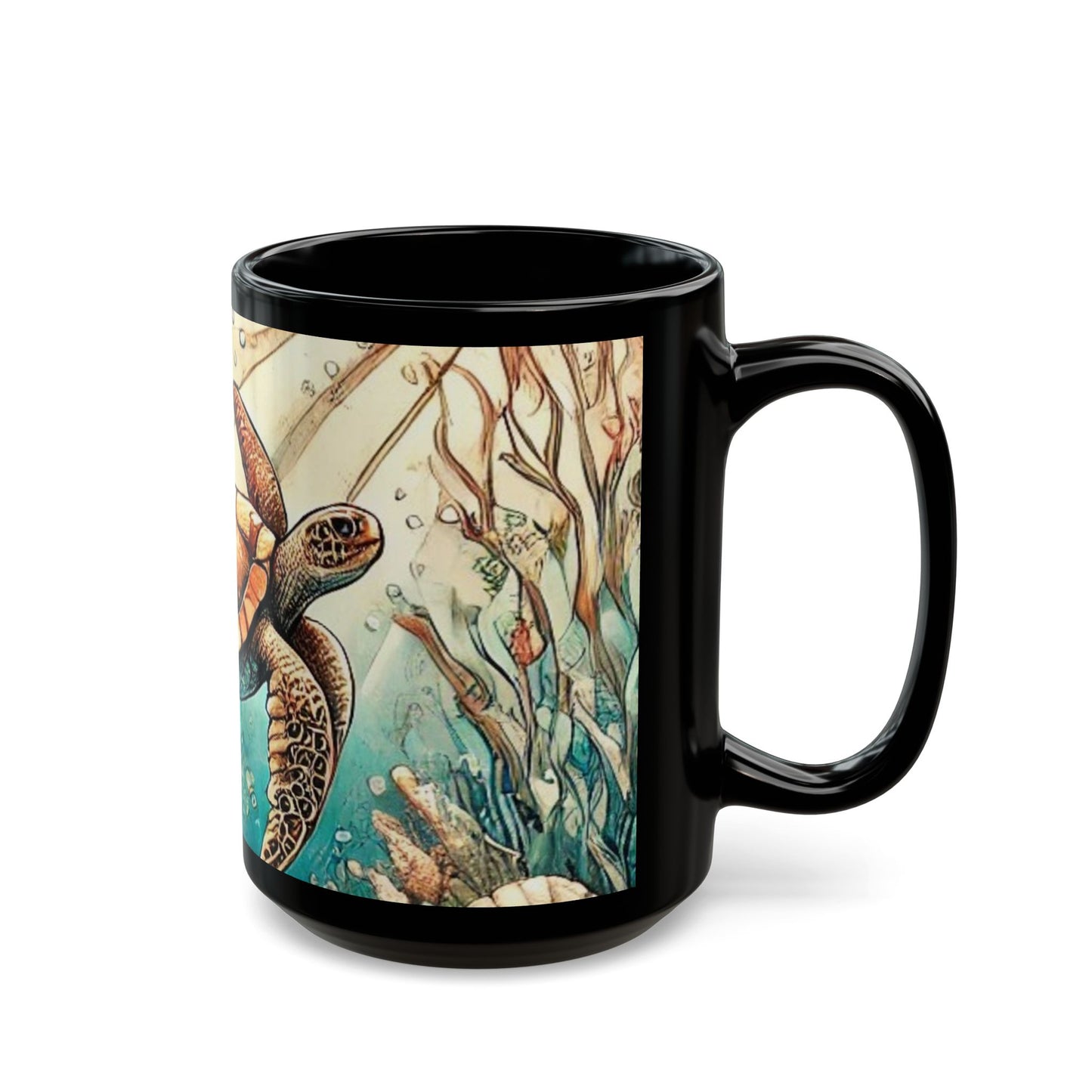 Sea Turtle- 11 oz or 15 oz Ceramic Black Mugs