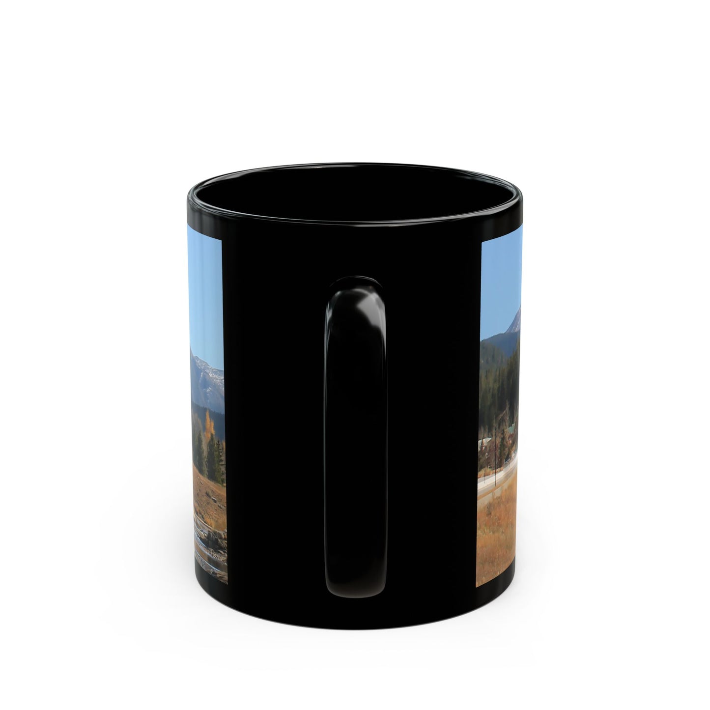 "Rocky Mountain View" - 11 oz or 15 oz Ceramic Black Mugs