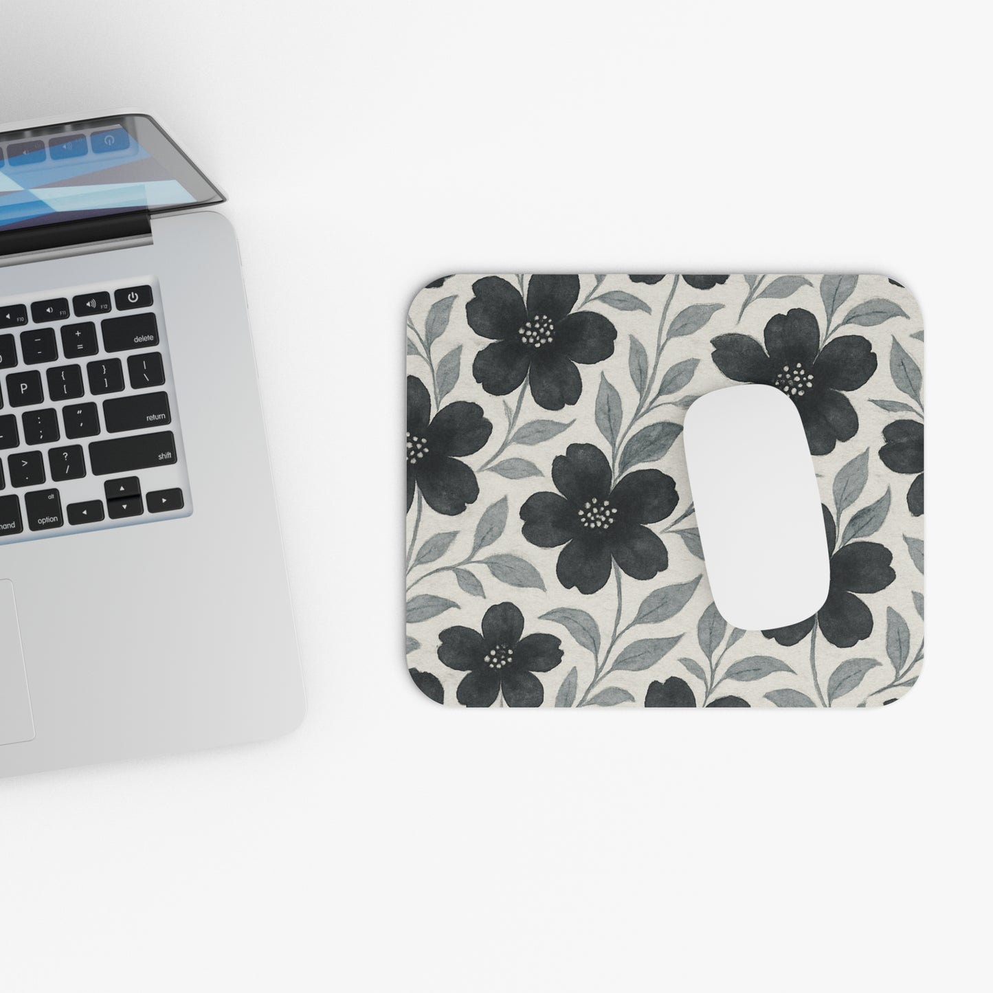 Black with Silver Flowers Mousepad