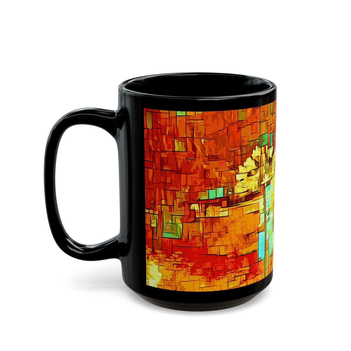 Modern Flowers- 11 oz or 15 oz Ceramic Black Mugs