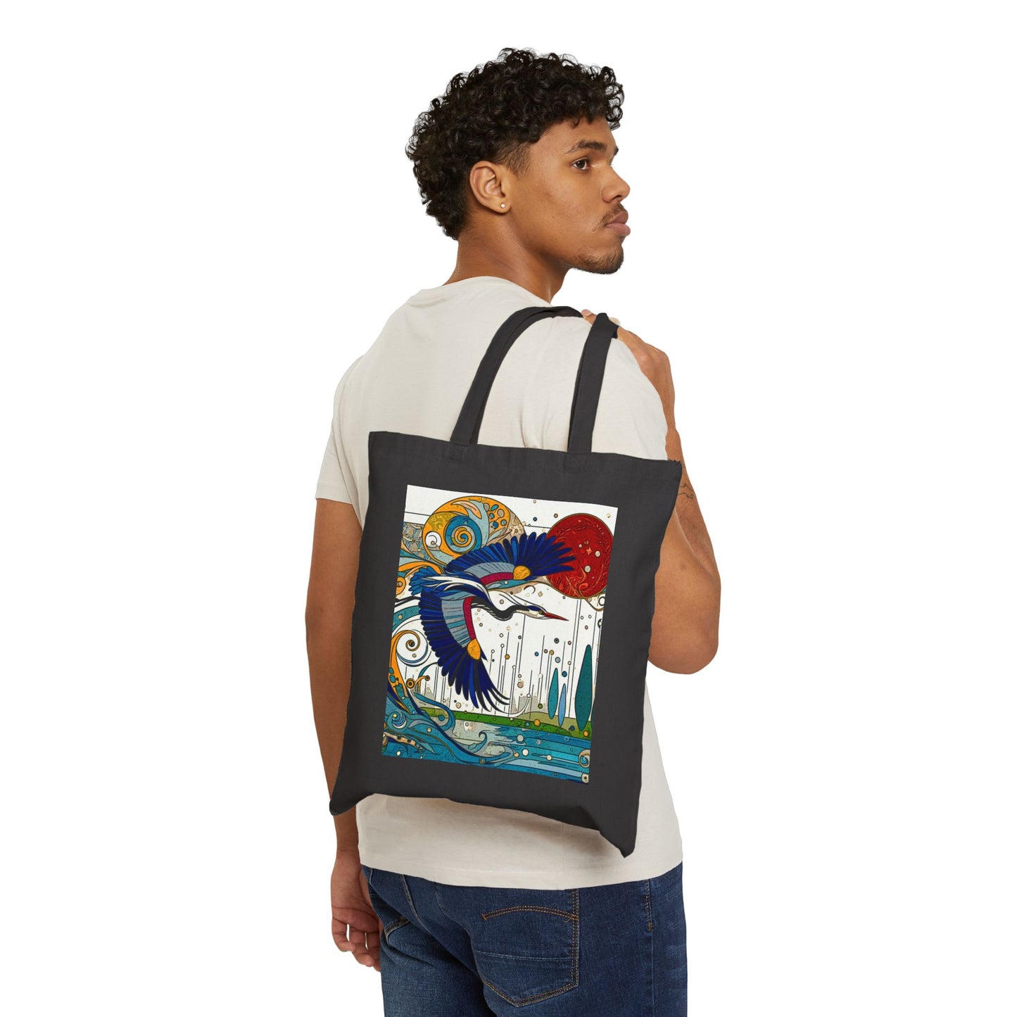 "Blue Heron" Stylish Cotton Canvas Tote Bag