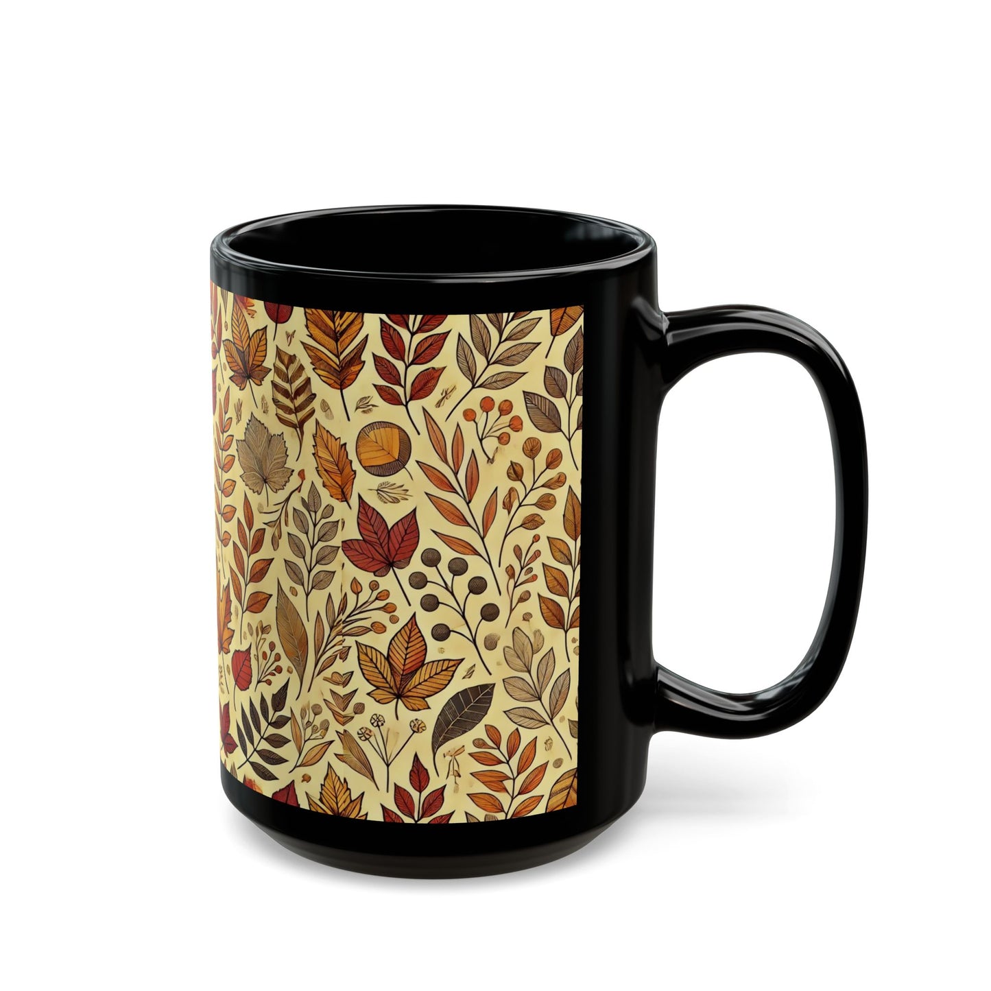 Autumn Leaves- 11 oz or 15 oz Ceramic Black Mugs