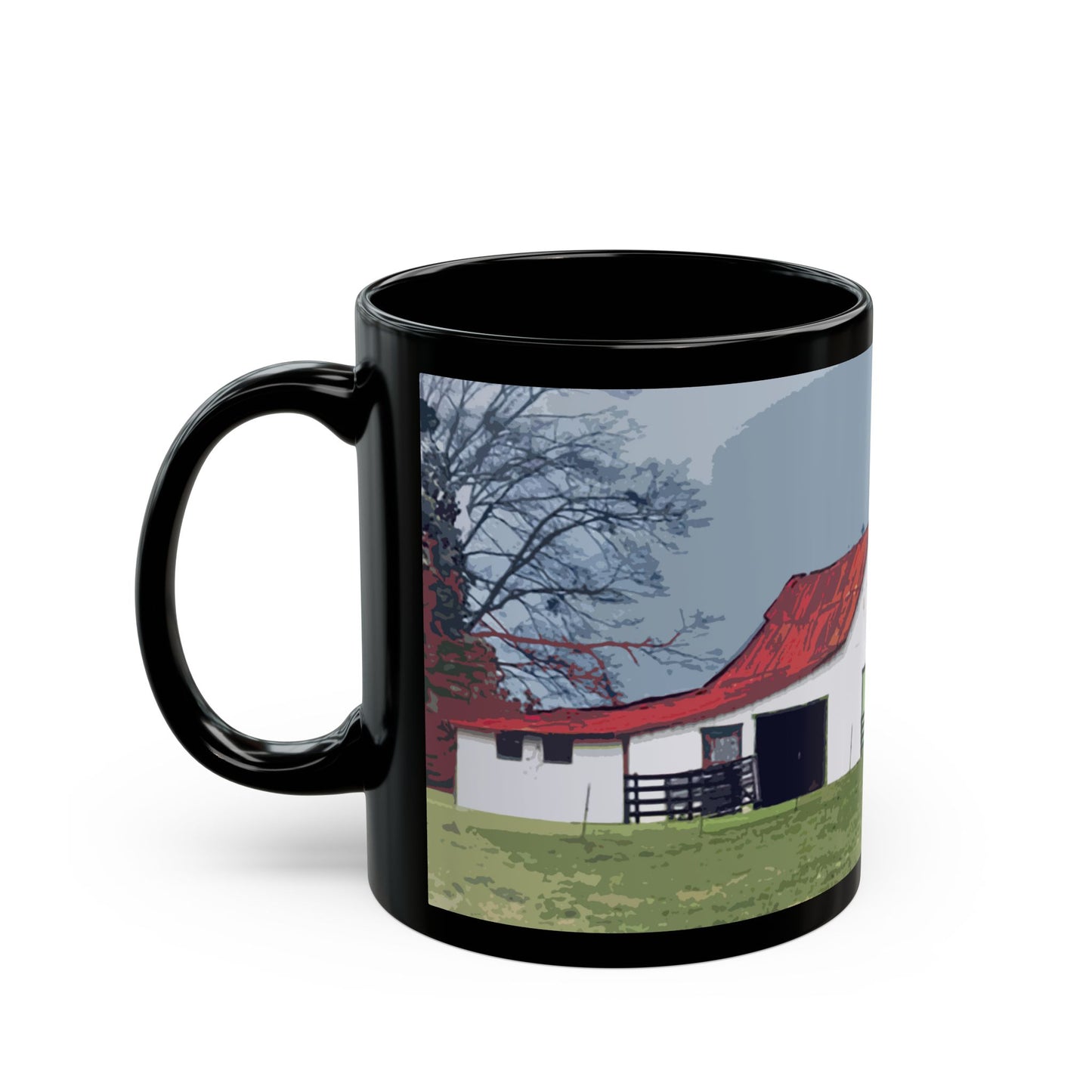 Red Roof Mountain - 11 oz or 15 oz Ceramic Black Mugs