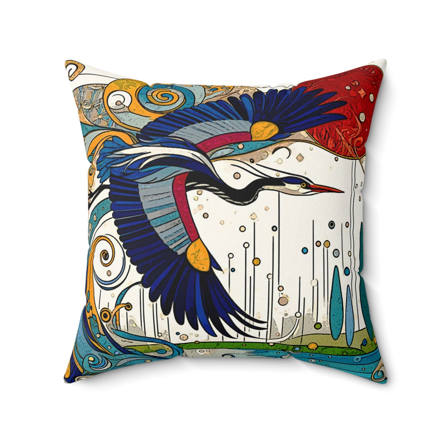 Blue Heron Faux Suede Square Pillow