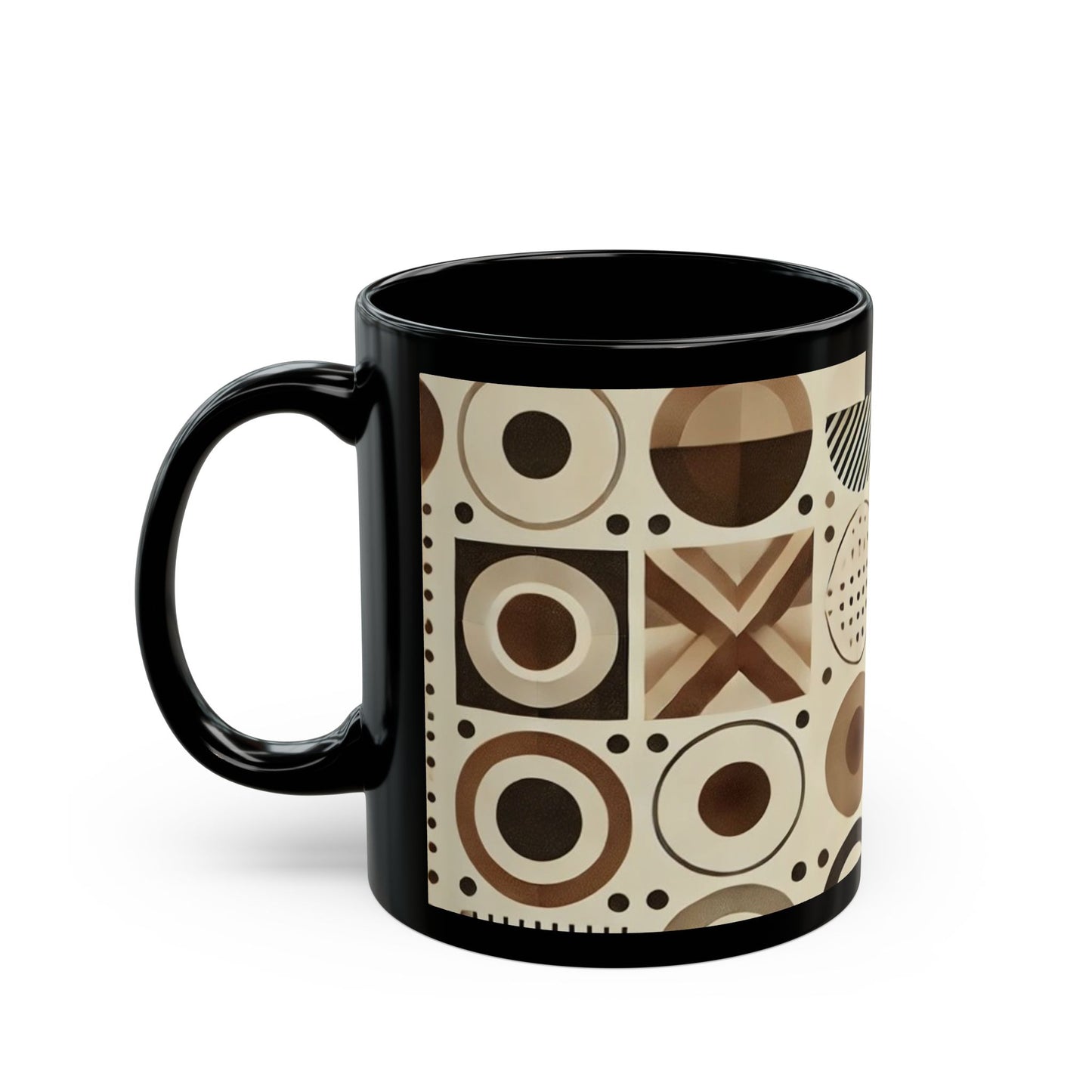Brown Geometric - 11 oz or 15 oz Ceramic Black Mugs