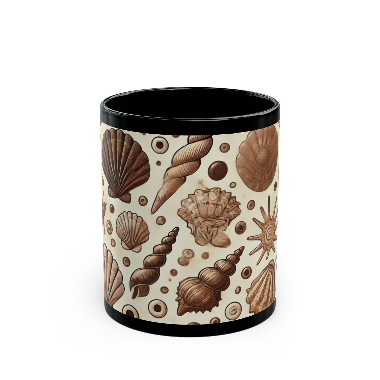 Brown Seashells- 11 oz or 15 oz Ceramic Black Mugs