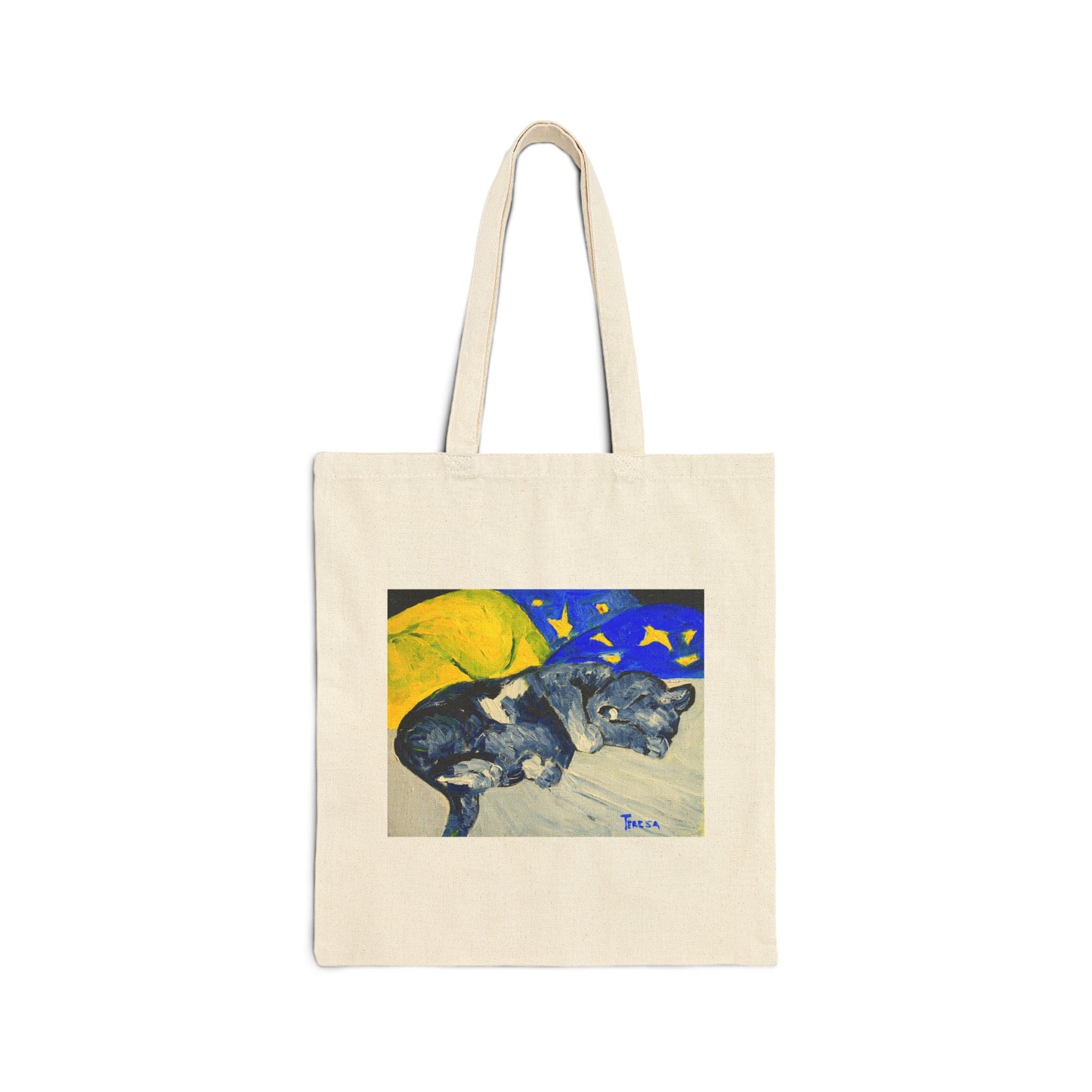 "Sleeping Kitty" Stylish Cotton Canvas Tote Bag, Eco-Friendly Shopping Bag