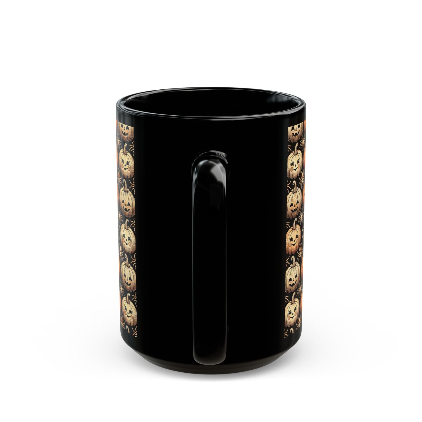 Spider and Halloween Pumpkin- 11 oz or 15 oz Ceramic Black Mugs