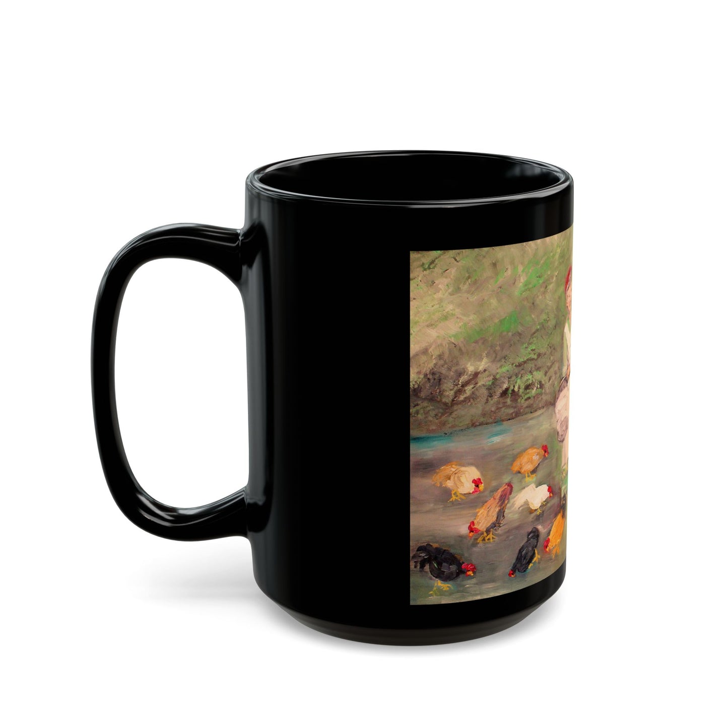 Feeding the Chickens- 11 oz or 15 oz Ceramic Black Mugs