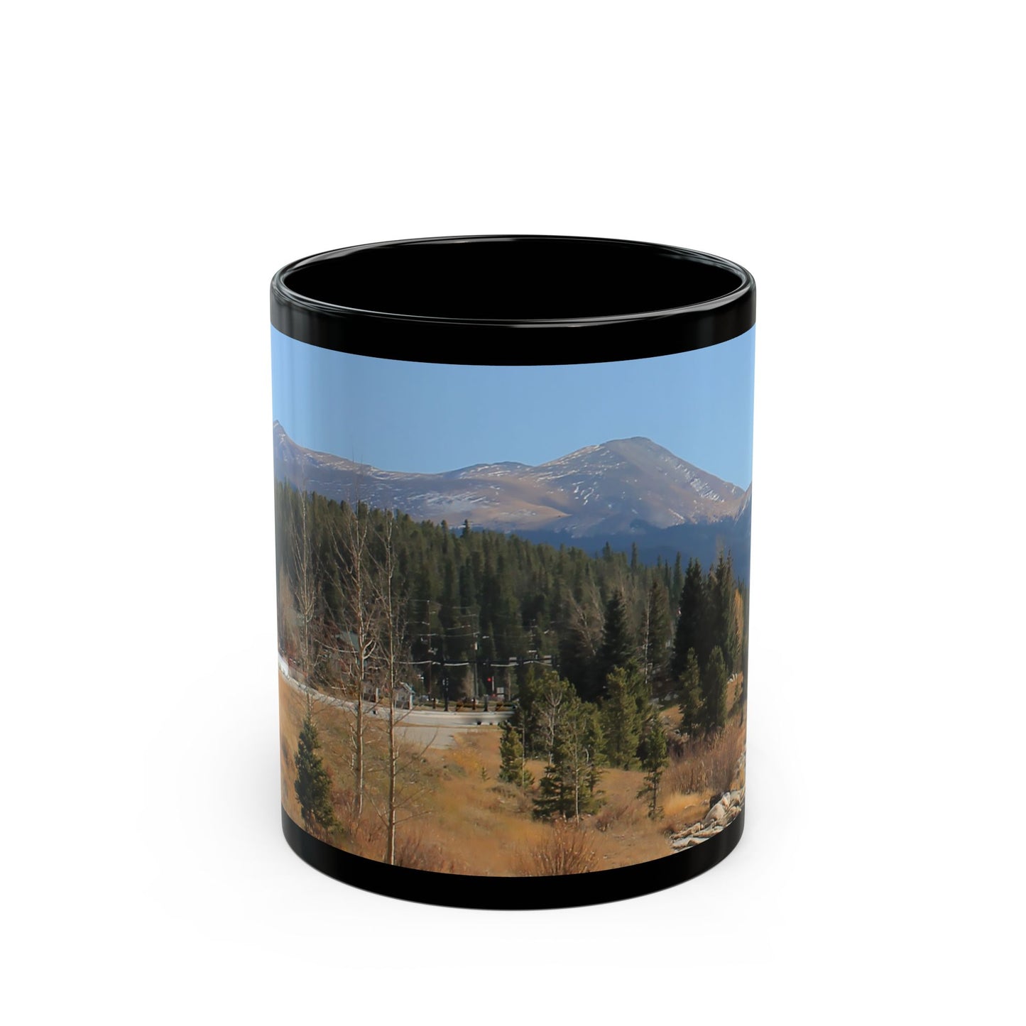 "Rocky Mountain View" - 11 oz or 15 oz Ceramic Black Mugs
