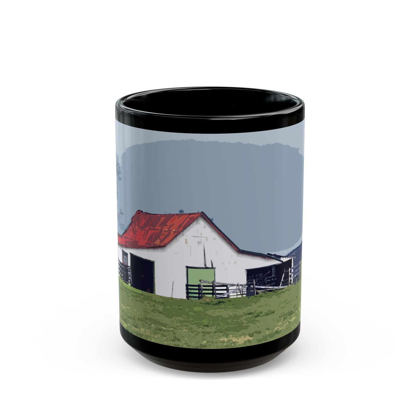 Red Roof Mountain - 11 oz or 15 oz Ceramic Black Mugs