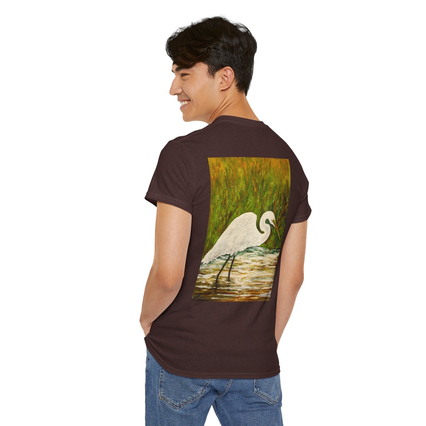 White Egret- Amazing Unisex Heavy Cotton Short Sleeve Tee Shirts!