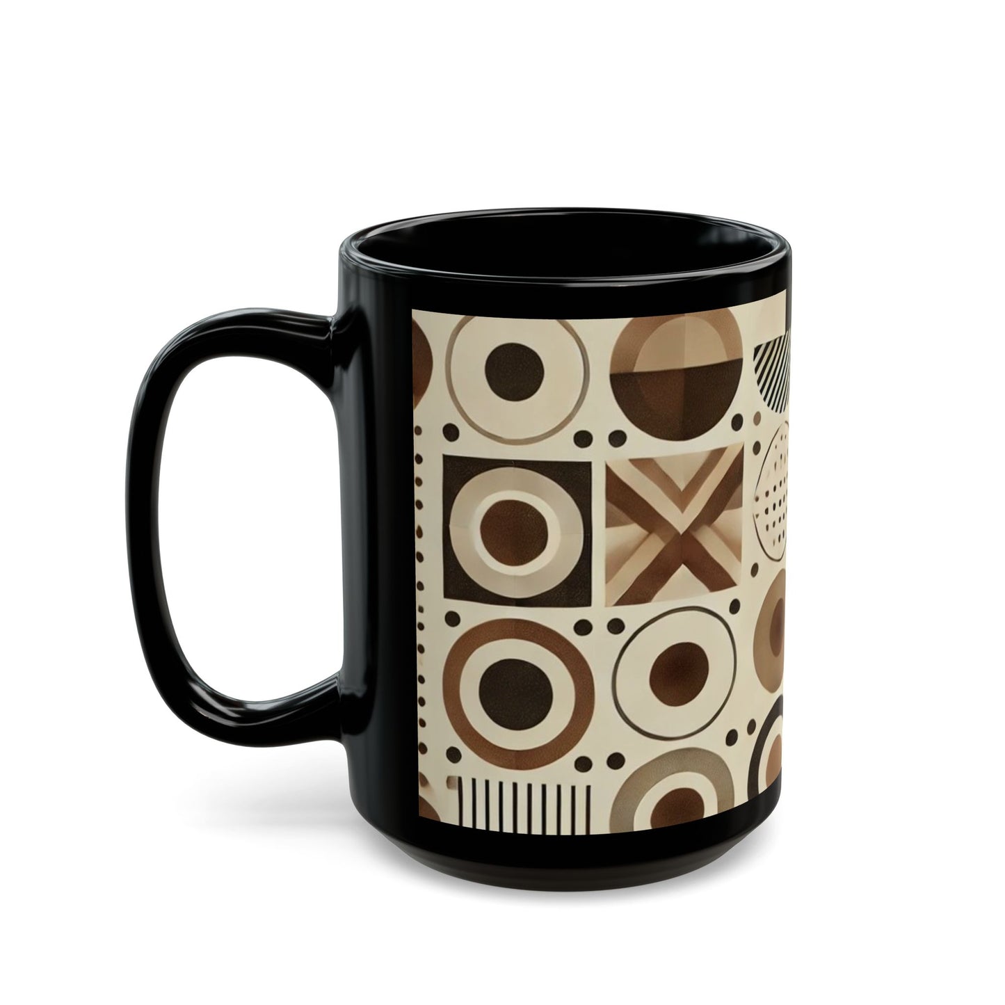Brown Geometric - 11 oz or 15 oz Ceramic Black Mugs