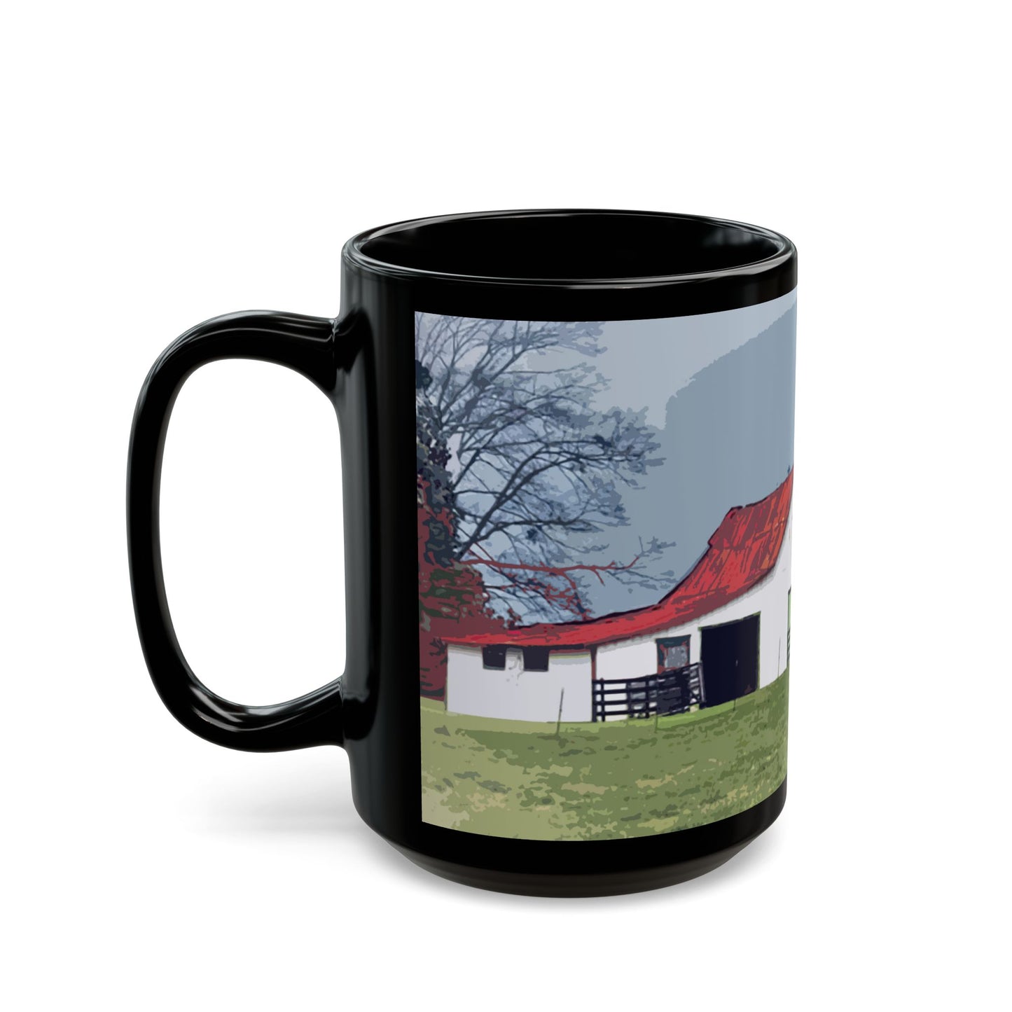 Red Roof Mountain - 11 oz or 15 oz Ceramic Black Mugs