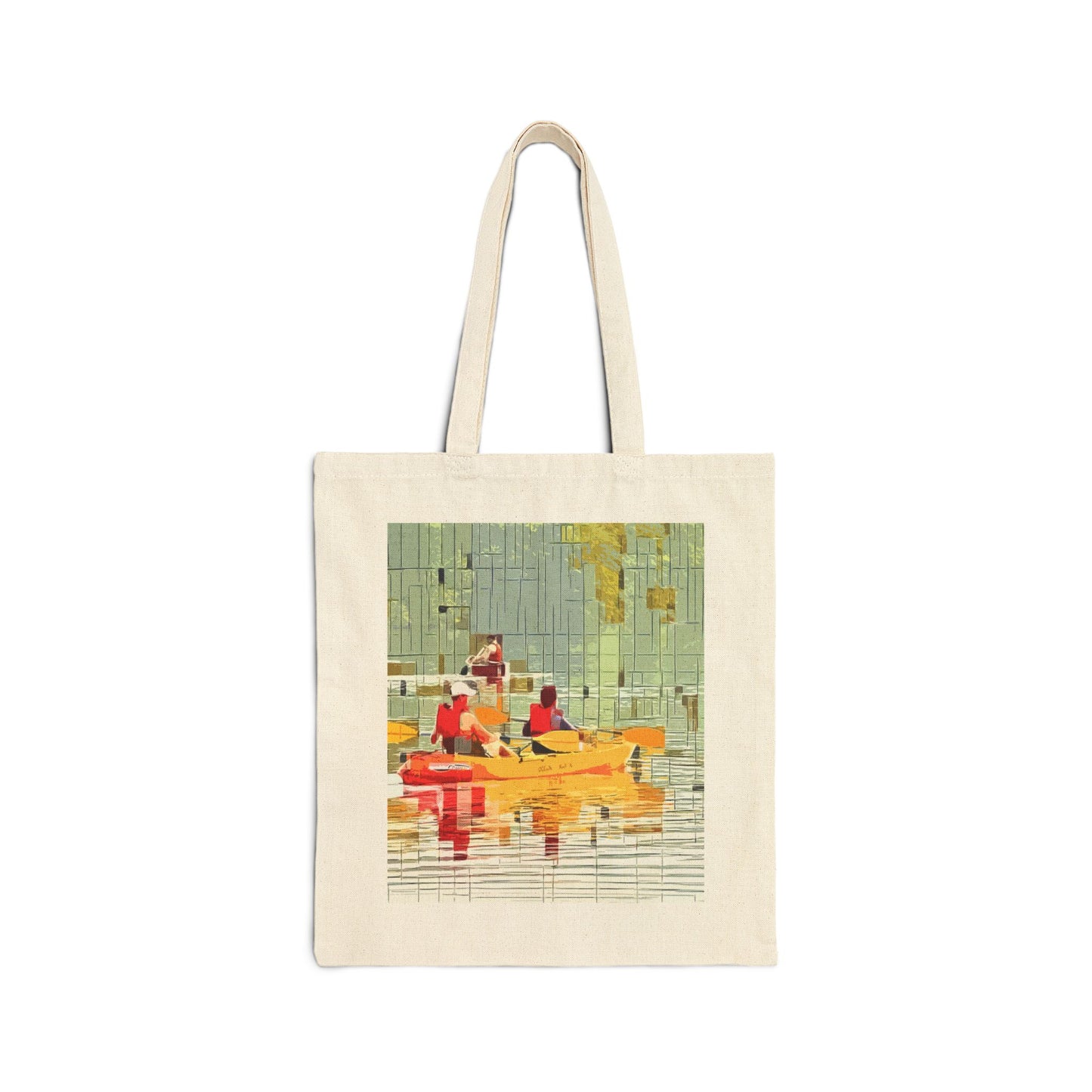 "Kayak in the River" Stylish Cotton Canvas Tote Bag