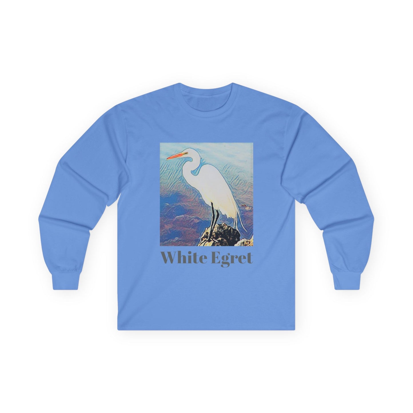 "White Egret" Long Sleeve Casual Unisex Tee Shirt