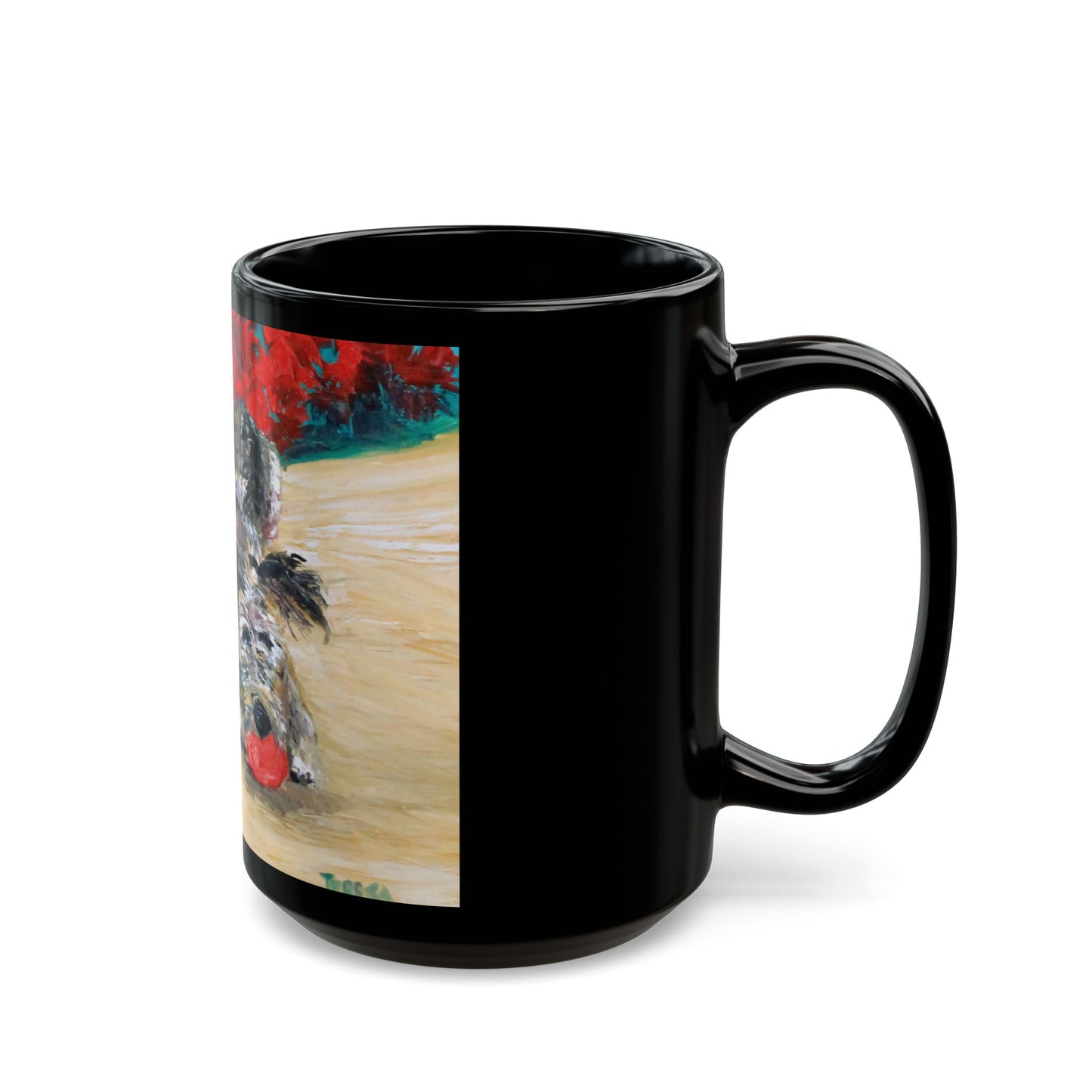 Playful Puppy - 11 oz or 15 oz Ceramic Black Mugs