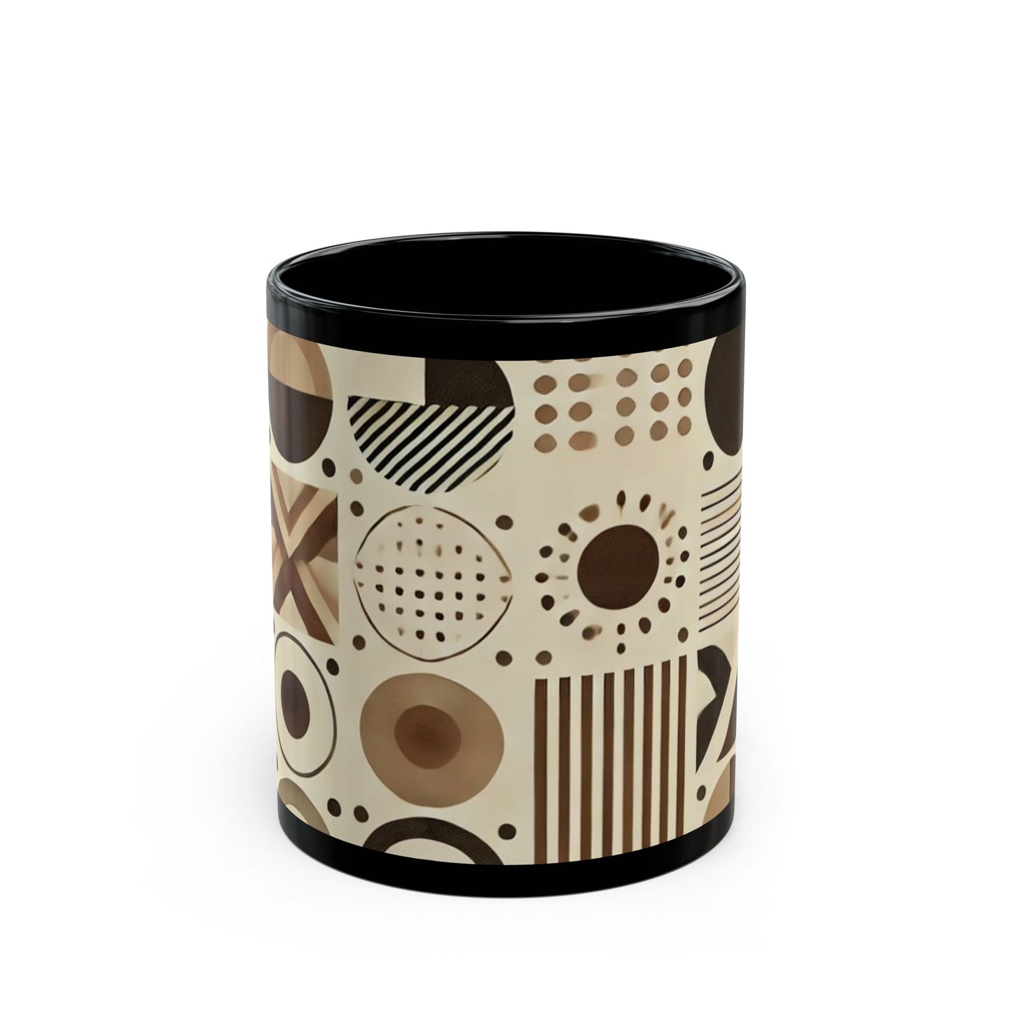 Brown Geometric - 11 oz or 15 oz Ceramic Black Mugs