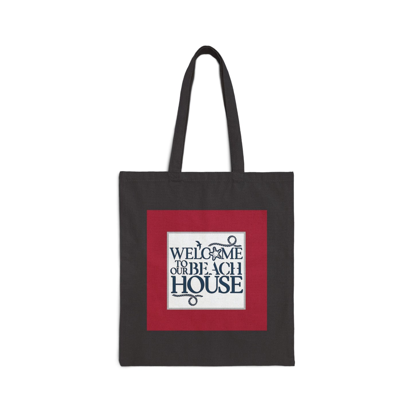 "Welcome to the Beach House- Red" Stylish Cotton Canvas Tote Bag