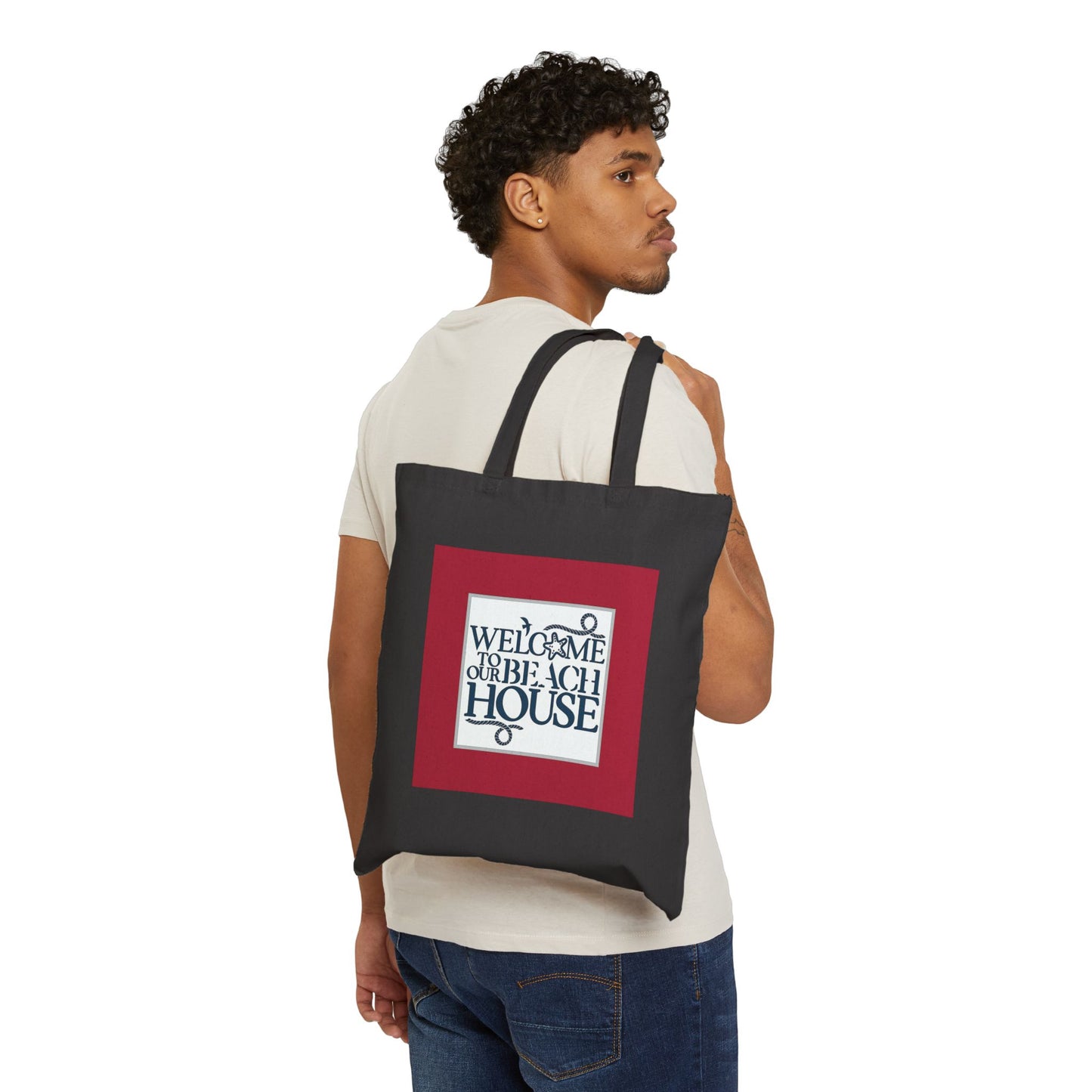 "Welcome to the Beach House- Red" Stylish Cotton Canvas Tote Bag