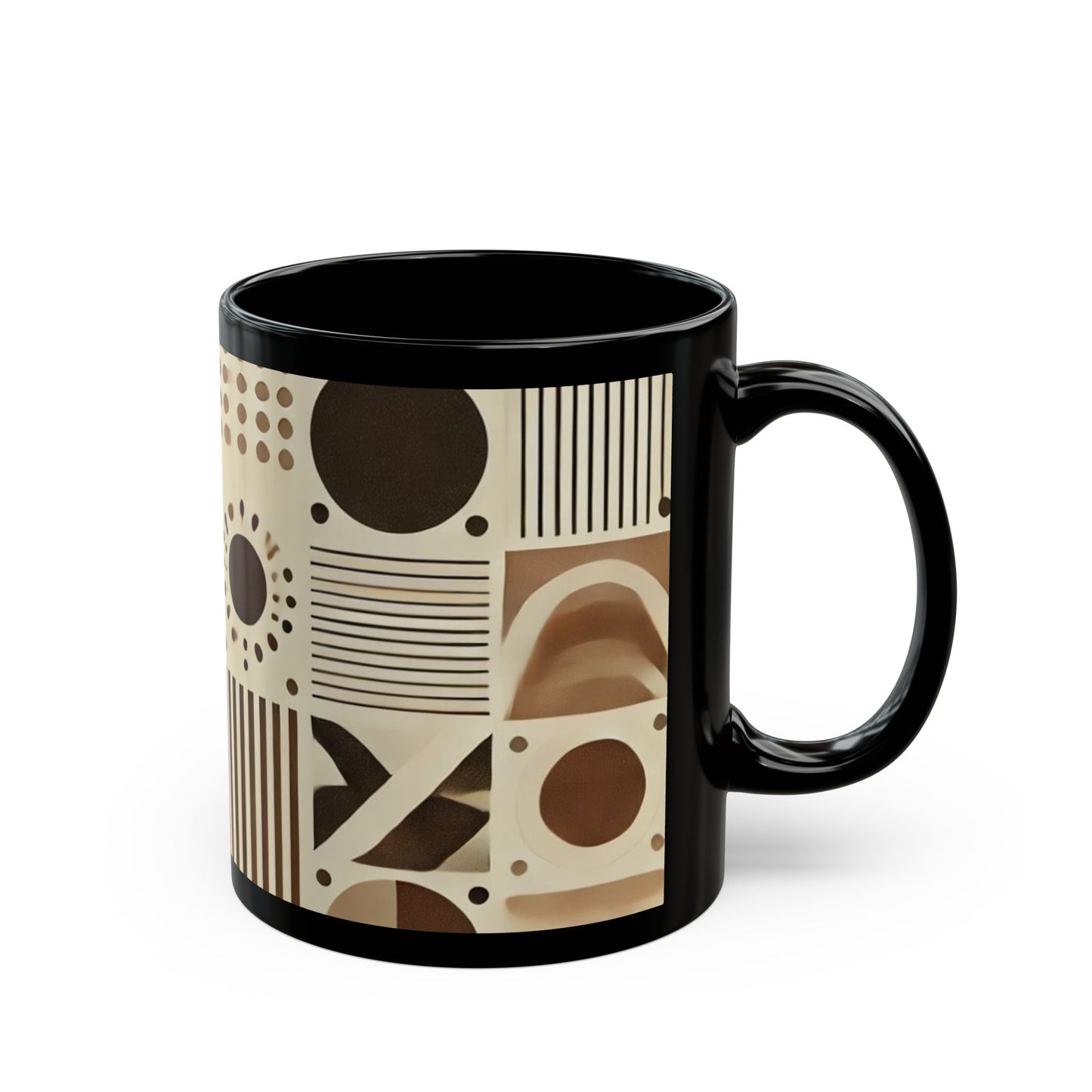 Brown Geometric - 11 oz or 15 oz Ceramic Black Mugs