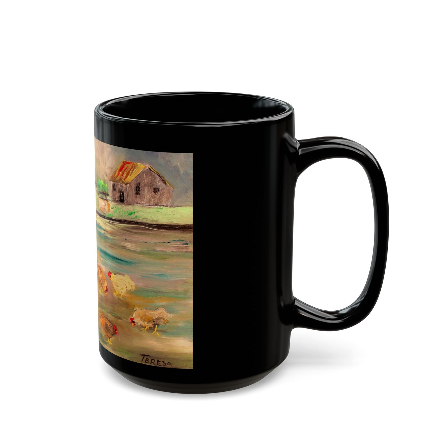 Feeding the Chickens- 11 oz or 15 oz Ceramic Black Mugs