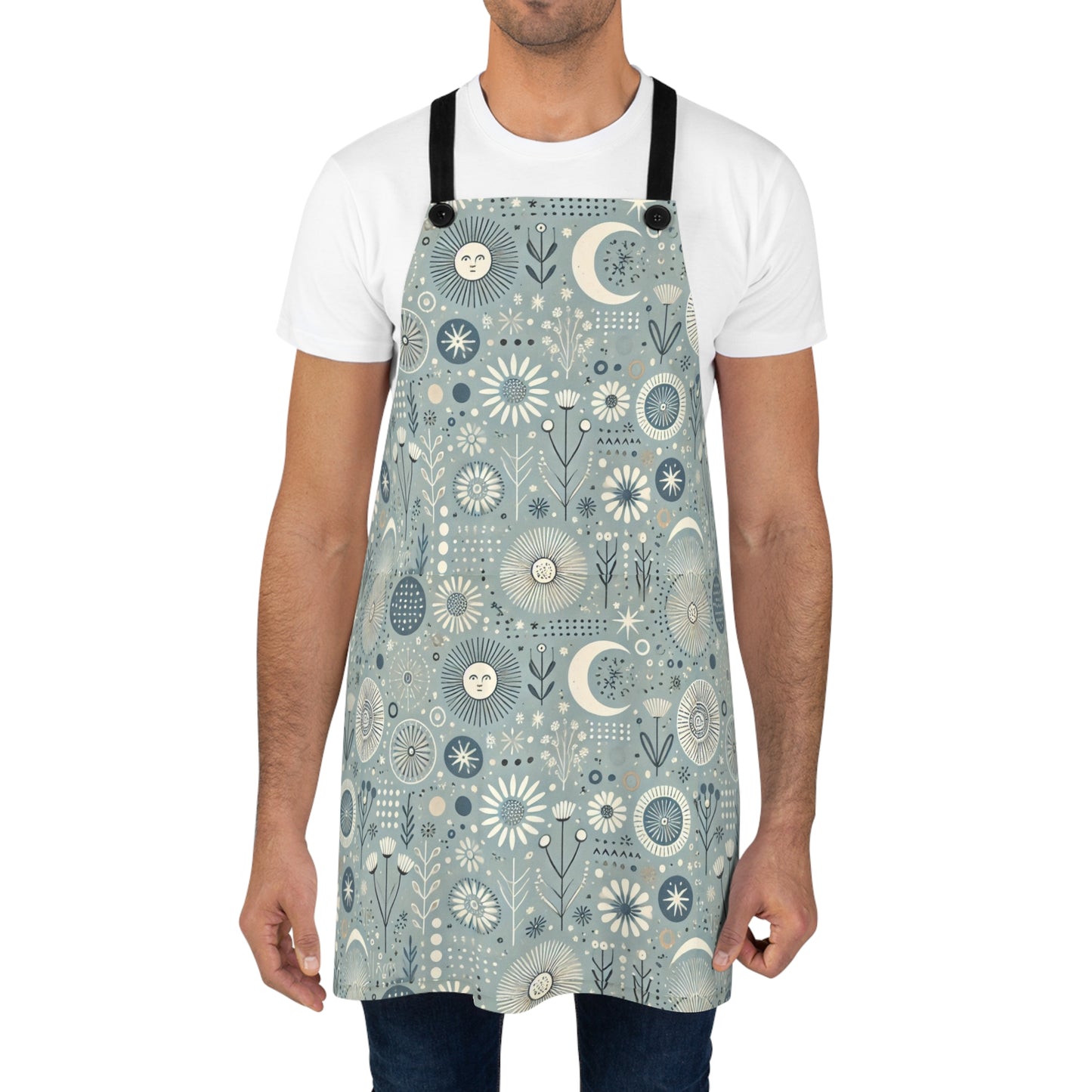 Sun, Moon, and Flower Blue Boho -Apron