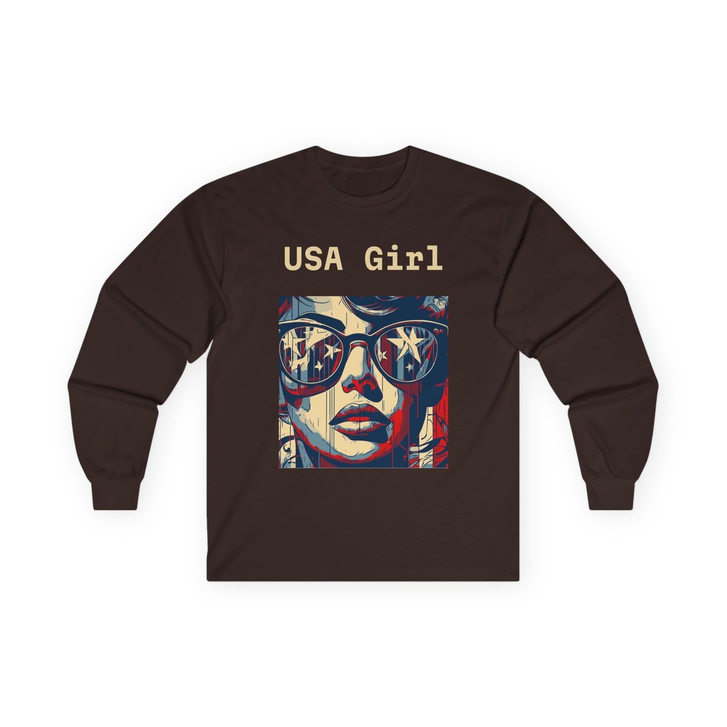 "USA Girl" Long Sleeve Casual Unisex Tee Shirt