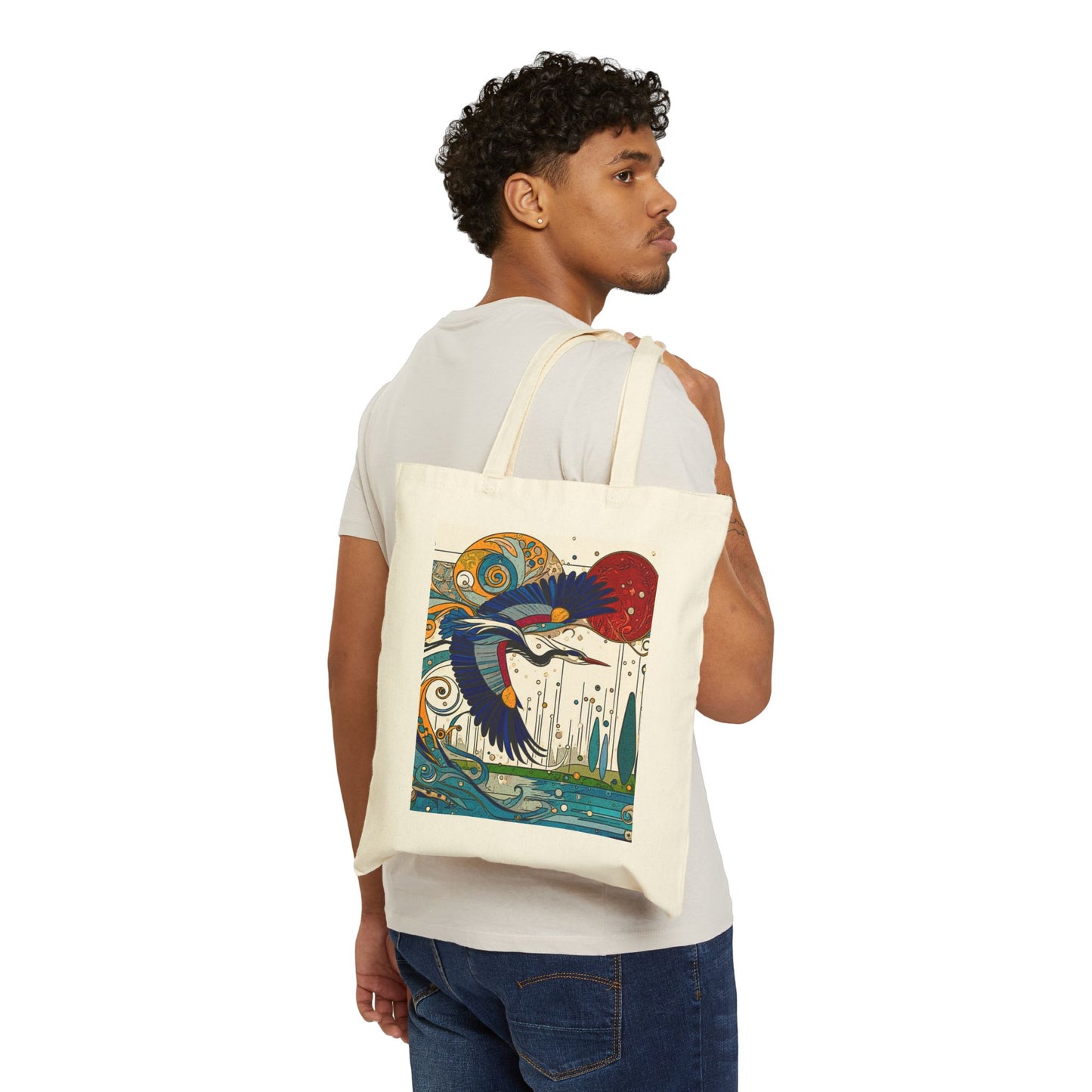 "Blue Heron" Stylish Cotton Canvas Tote Bag