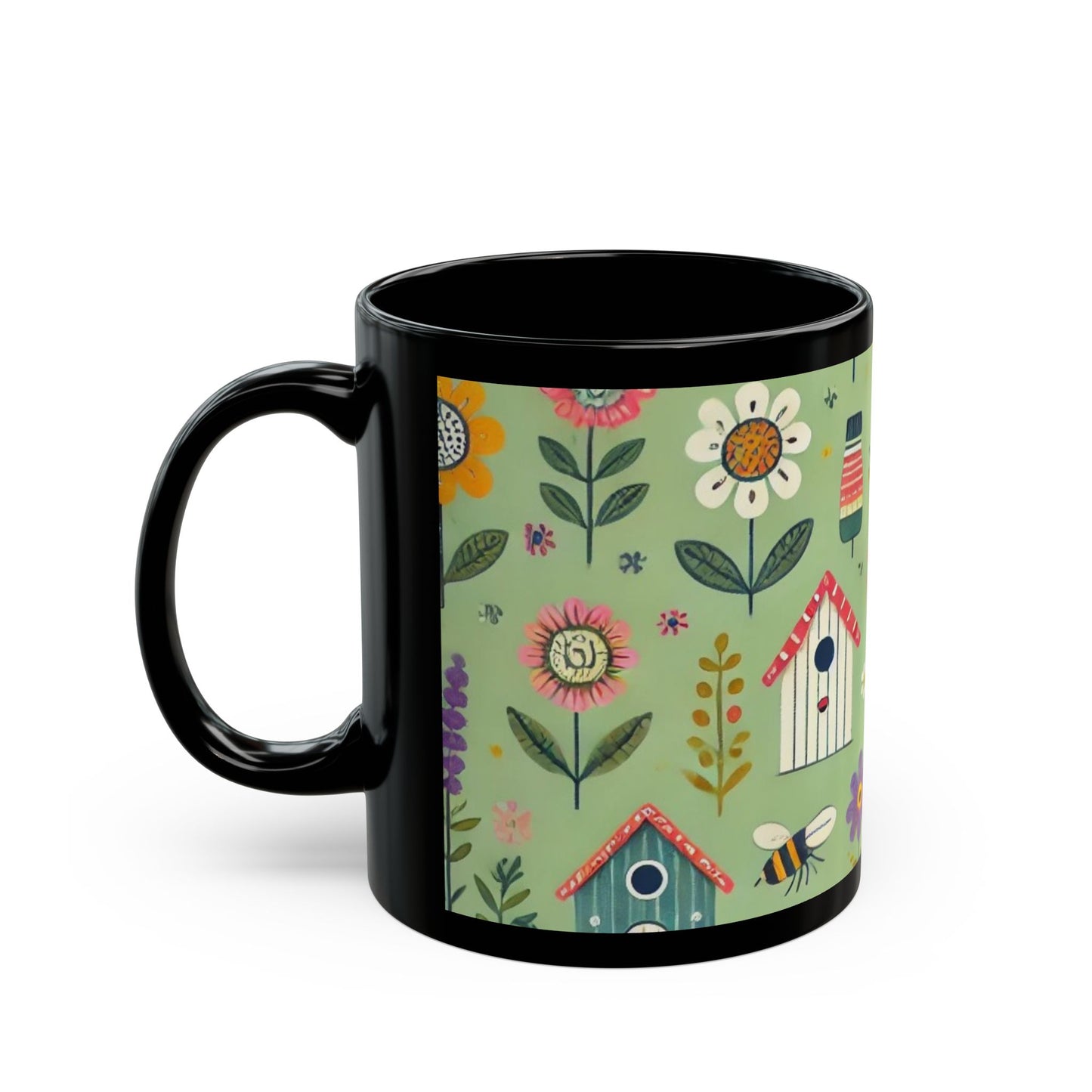 Green Spring Garden- 11 oz or 15 oz Ceramic Black Mugs