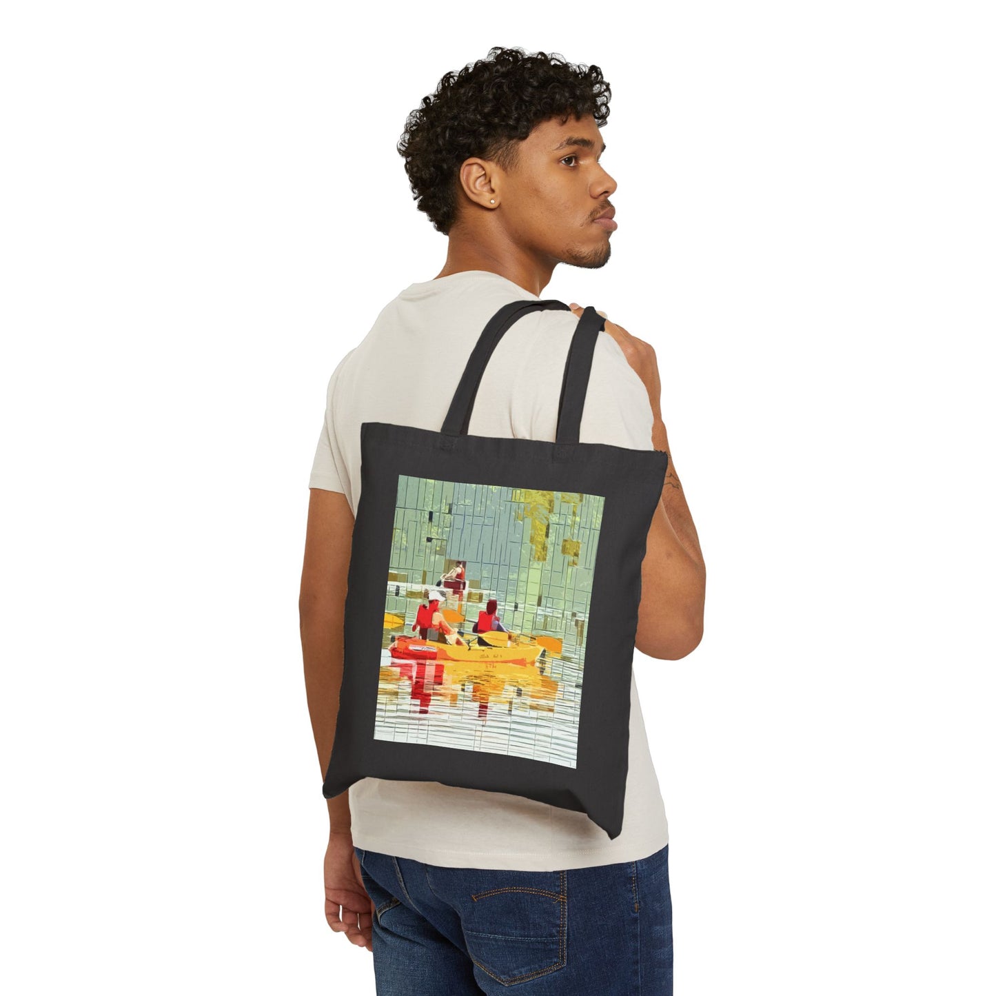 "Kayak in the River" Stylish Cotton Canvas Tote Bag