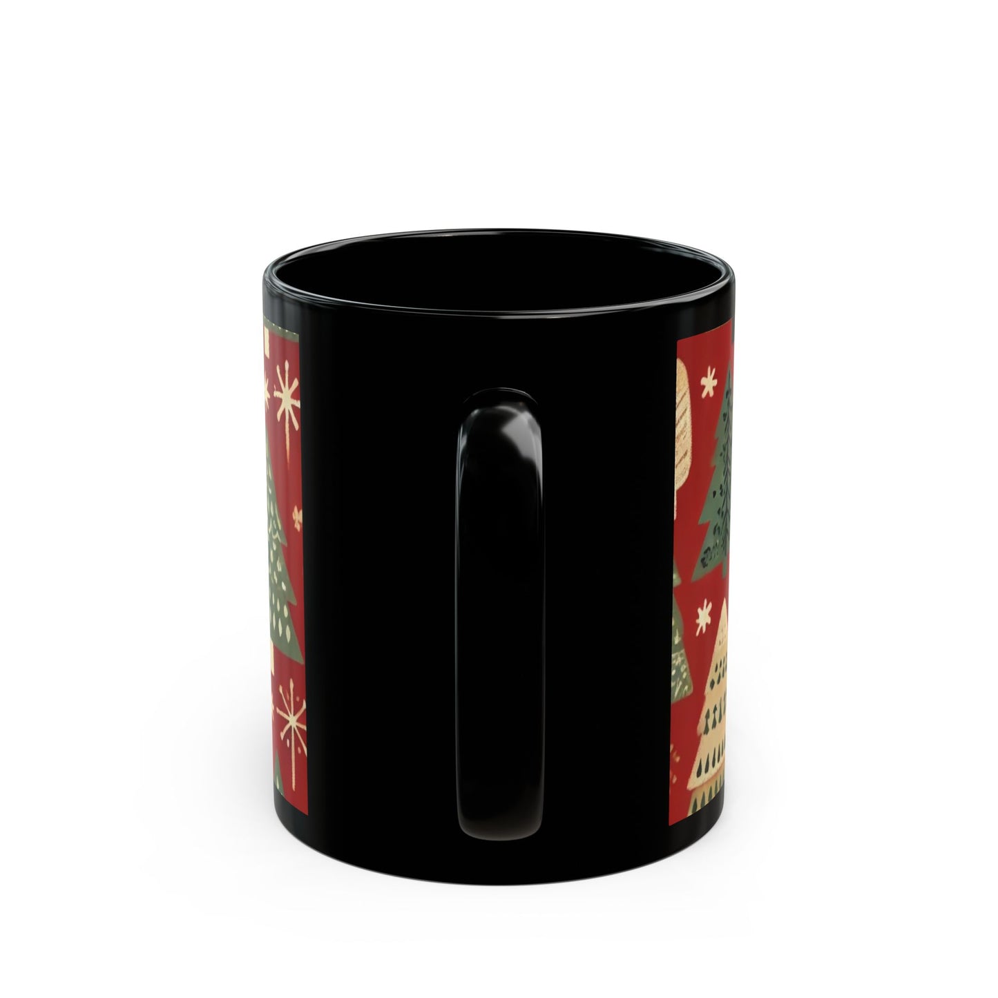 Christmas Tree Green and Red- 11 oz or 15 oz Ceramic Black Mugs